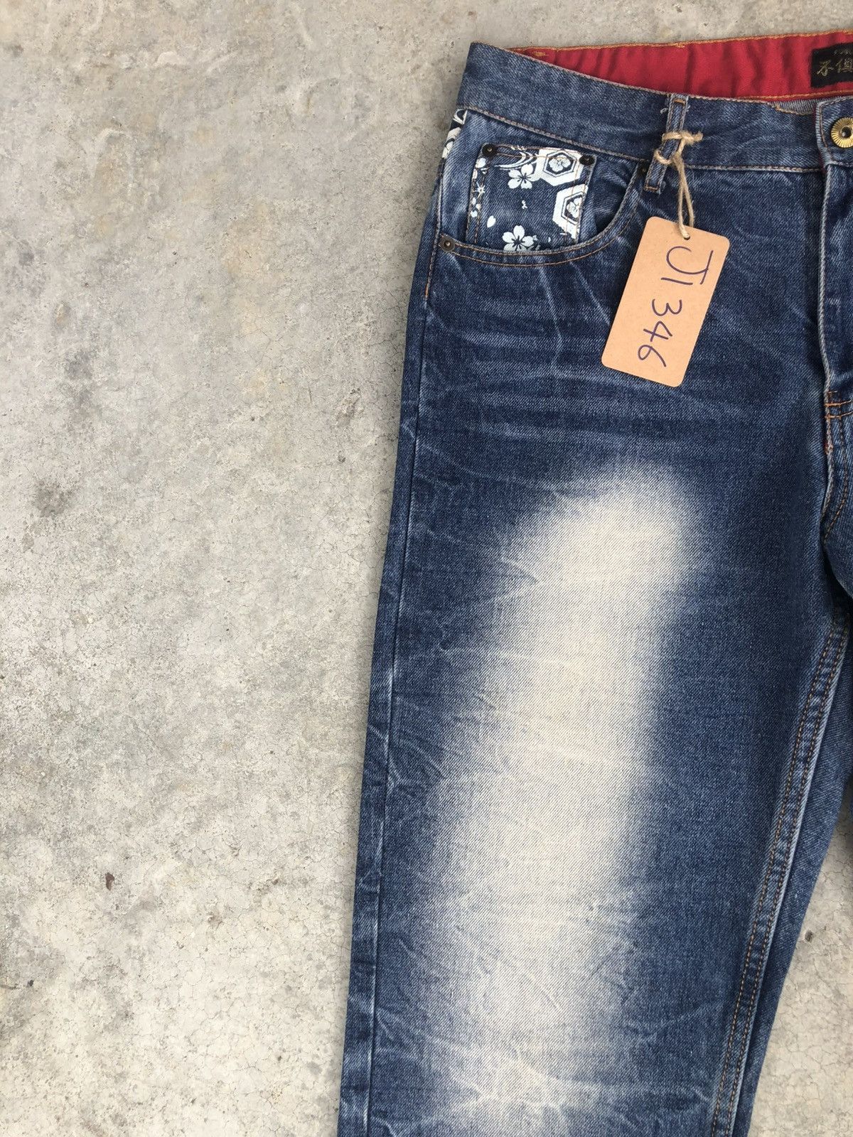 Japanese Brand Fugutaiten Embroidered Jeans Distressed Jeans Size US 33 - 4 Thumbnail