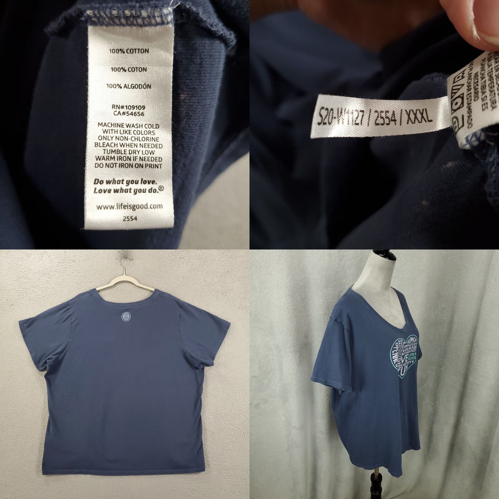 Life is Good Life is Good Shirt Womens 3XL Navy Love Heart Word Cloud Scoop Neck Tee XXXL Size XXL / US 16-18 / IT 52-54 - 8 Thumbnail