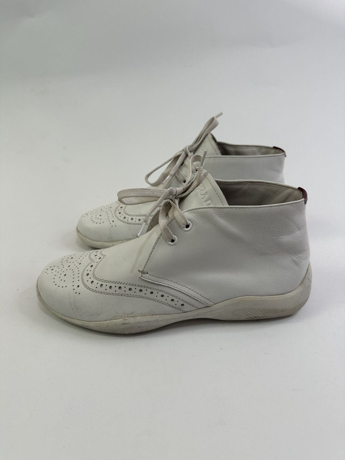 Prada Vintage Prada White Leather High Top Sneakers Size 8 UK Size US 9 / EU 42 - 3 Thumbnail