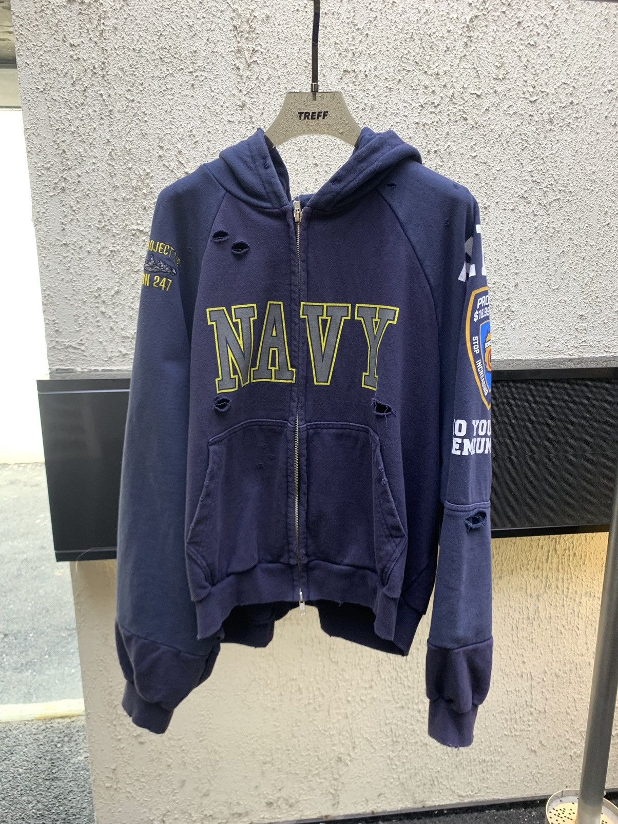 PROJECT G/R PROJECT GR RECONSTRUCTED FOLDED ZIP HOODIE - NAVY | Grailed