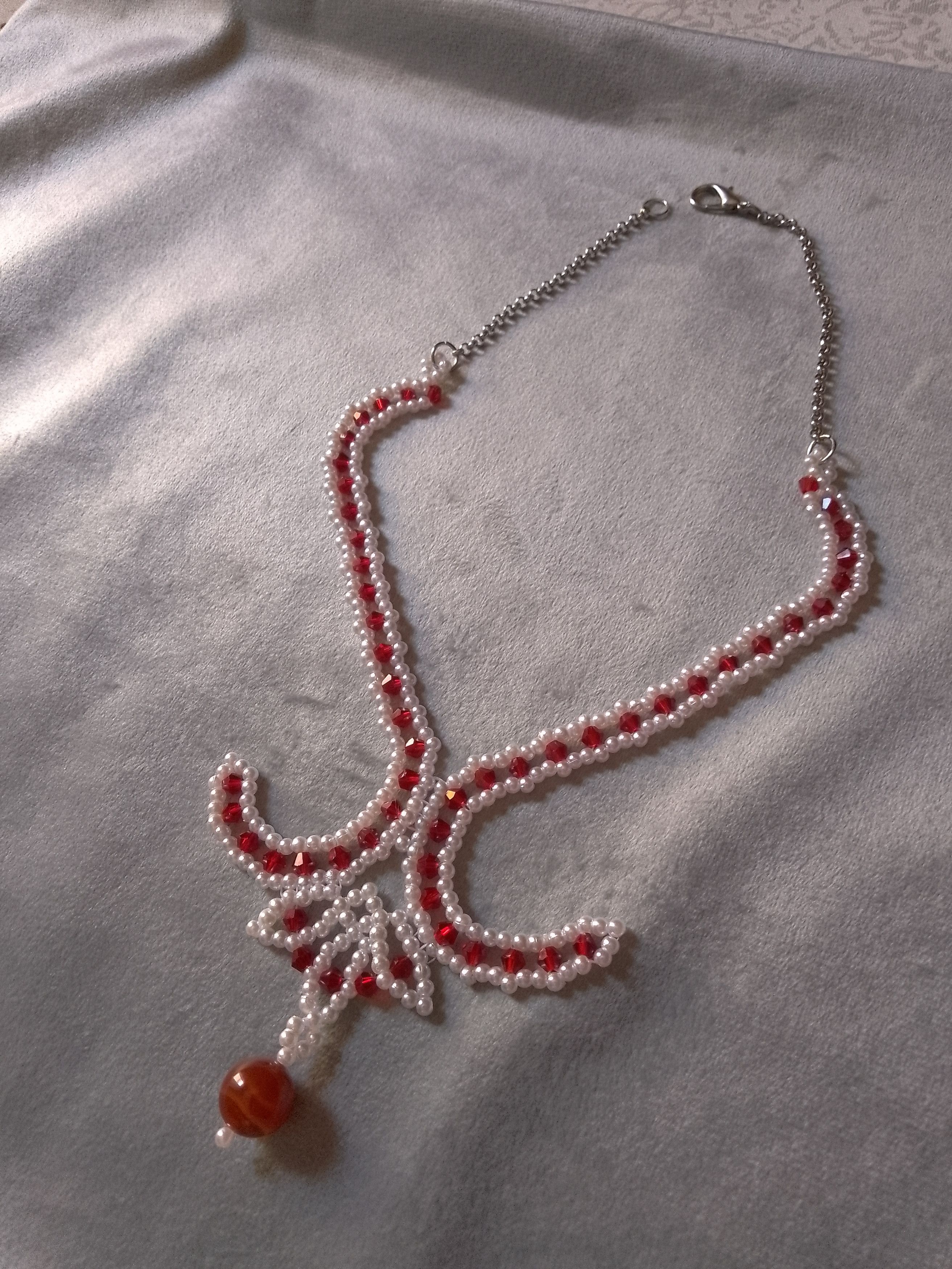 Handmade Necklace choker Red White Red Carnelian gemstone Size ONE SIZE - 8 Thumbnail