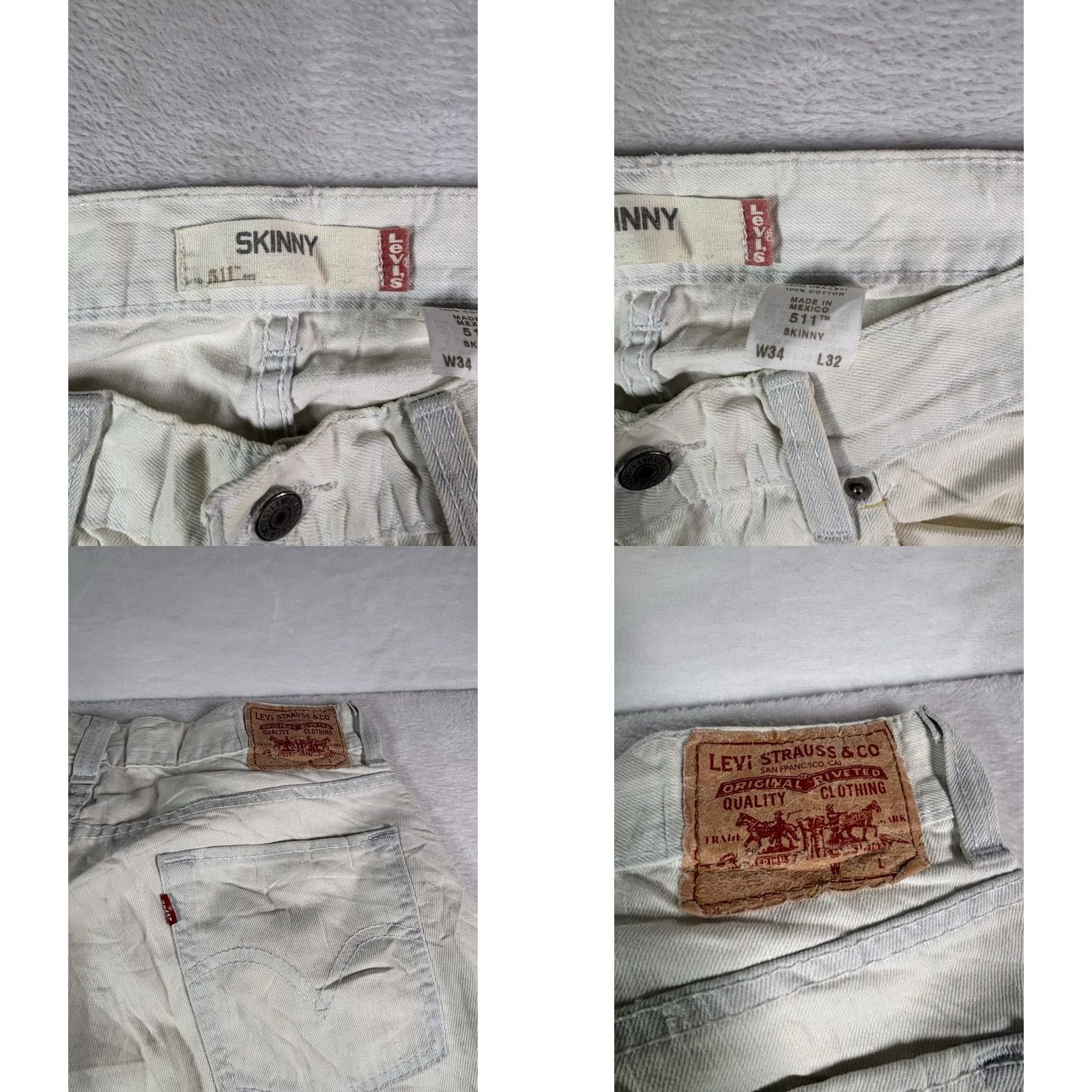 Levi's VINTAGE Levi's 511 Jeans Slim Fit White Denim Mens 34x32 Slim Stretch 5-Pocket USA 90s Size US 34 / EU 50 - 8 Thumbnail