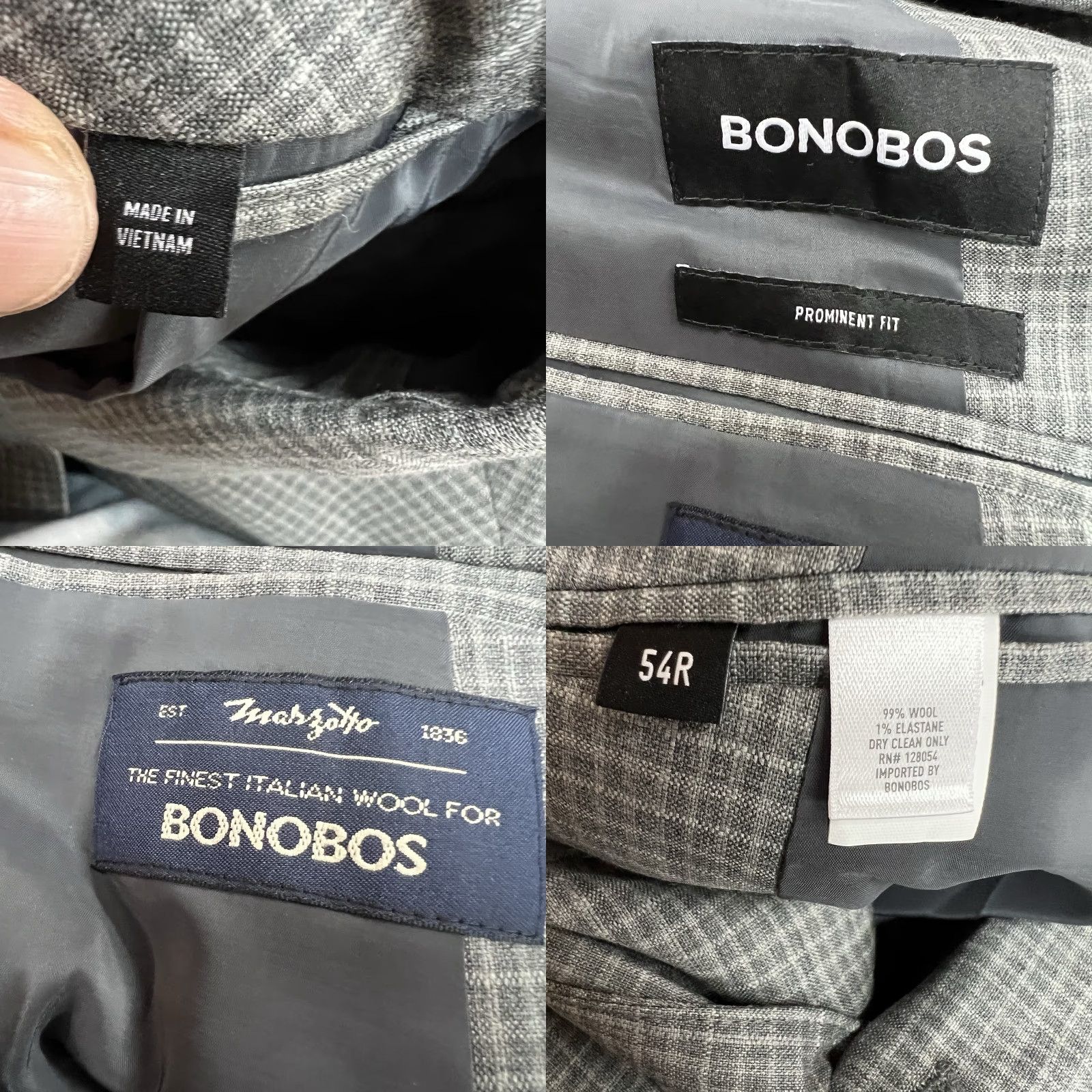 Bonobos VINTAGE Bonobos Italian Wool Check Blazer Sport Coat Men Size 54 Gray Business Casual 2-Piece Size 54R - 8 Thumbnail