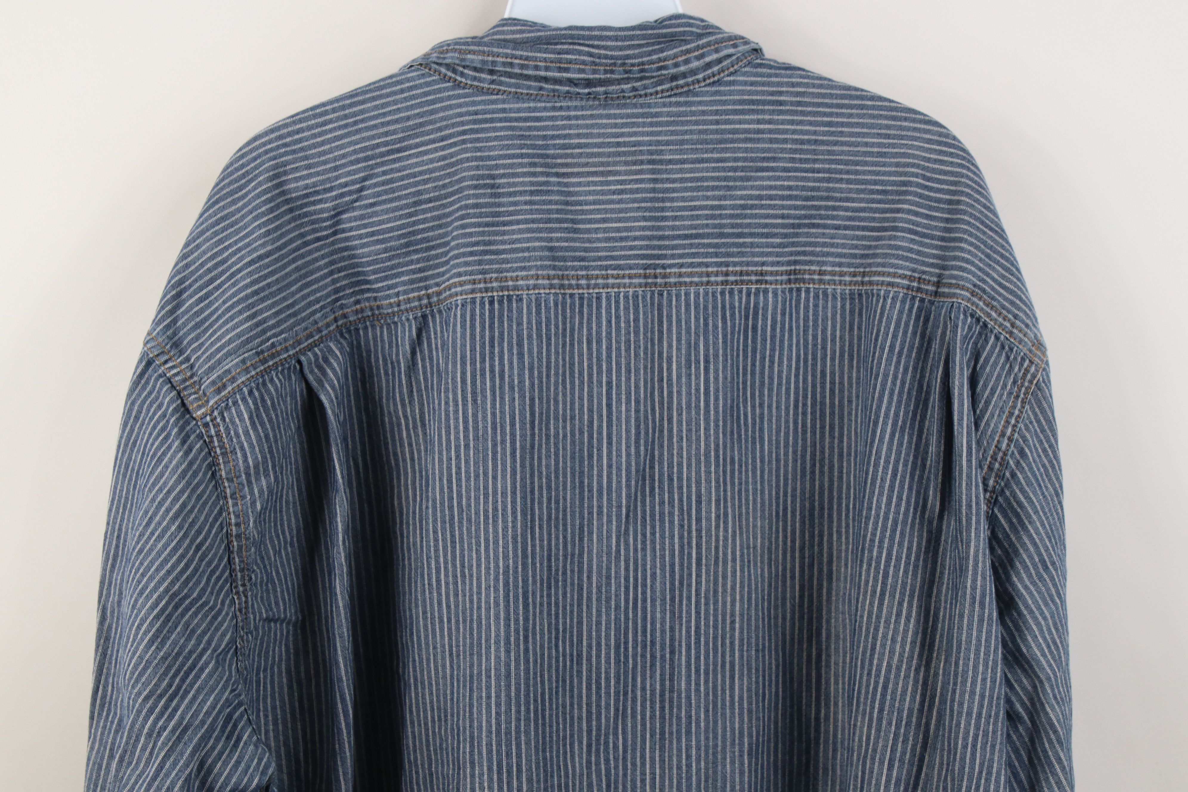 Vintage Vintage 90s Y2K Streetwear Denim Striped Button Down Shirt Size US XXL / EU 58 / 5 - 9 Thumbnail