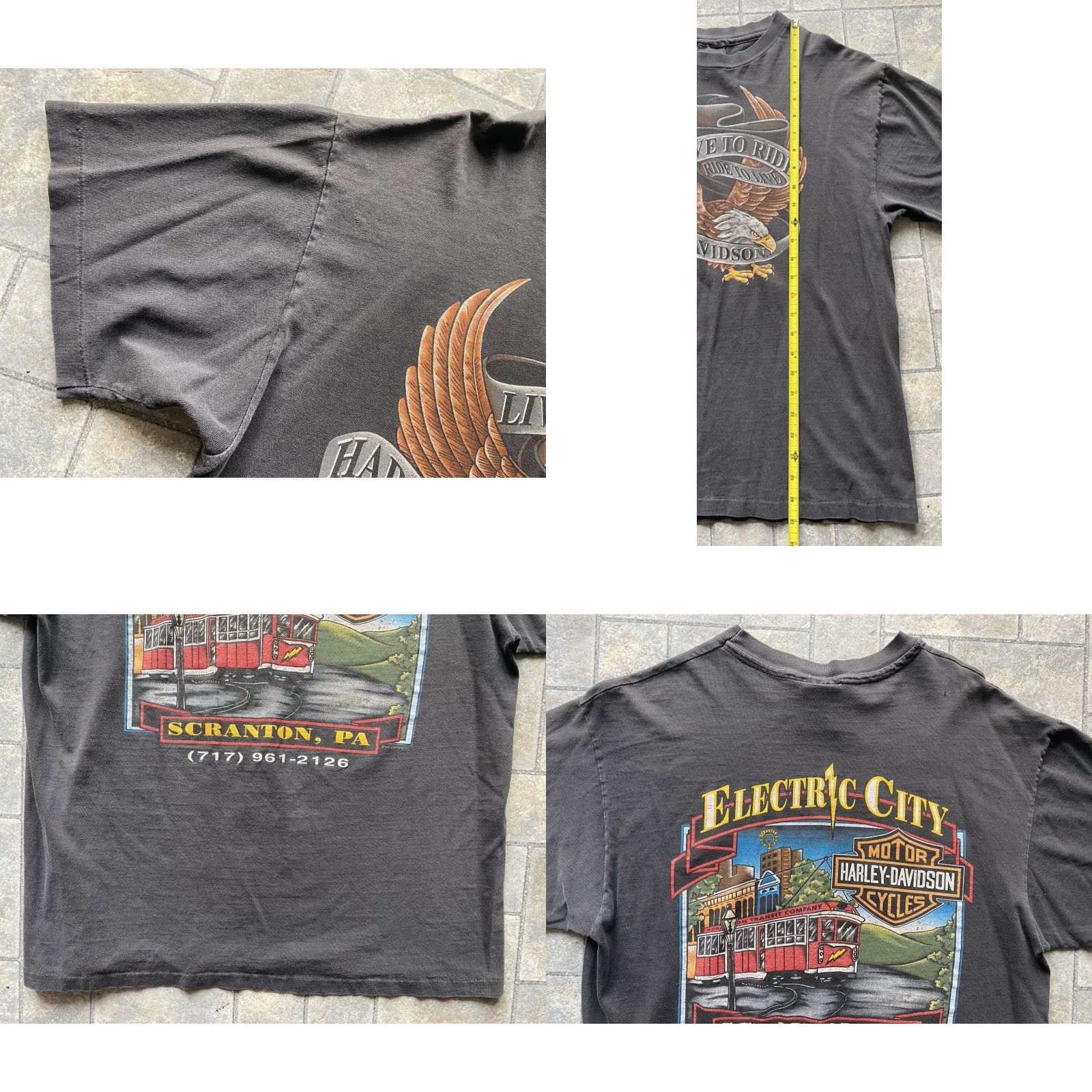 Harley Davidson VINTAGE Harley-Davidson Shirt Men’s L Black Short Sleeve T-Shirt Electric City Scranton Eagle 90s Motorcyclist Mens Size US L / EU 52-54 / 3 - 9 Thumbnail
