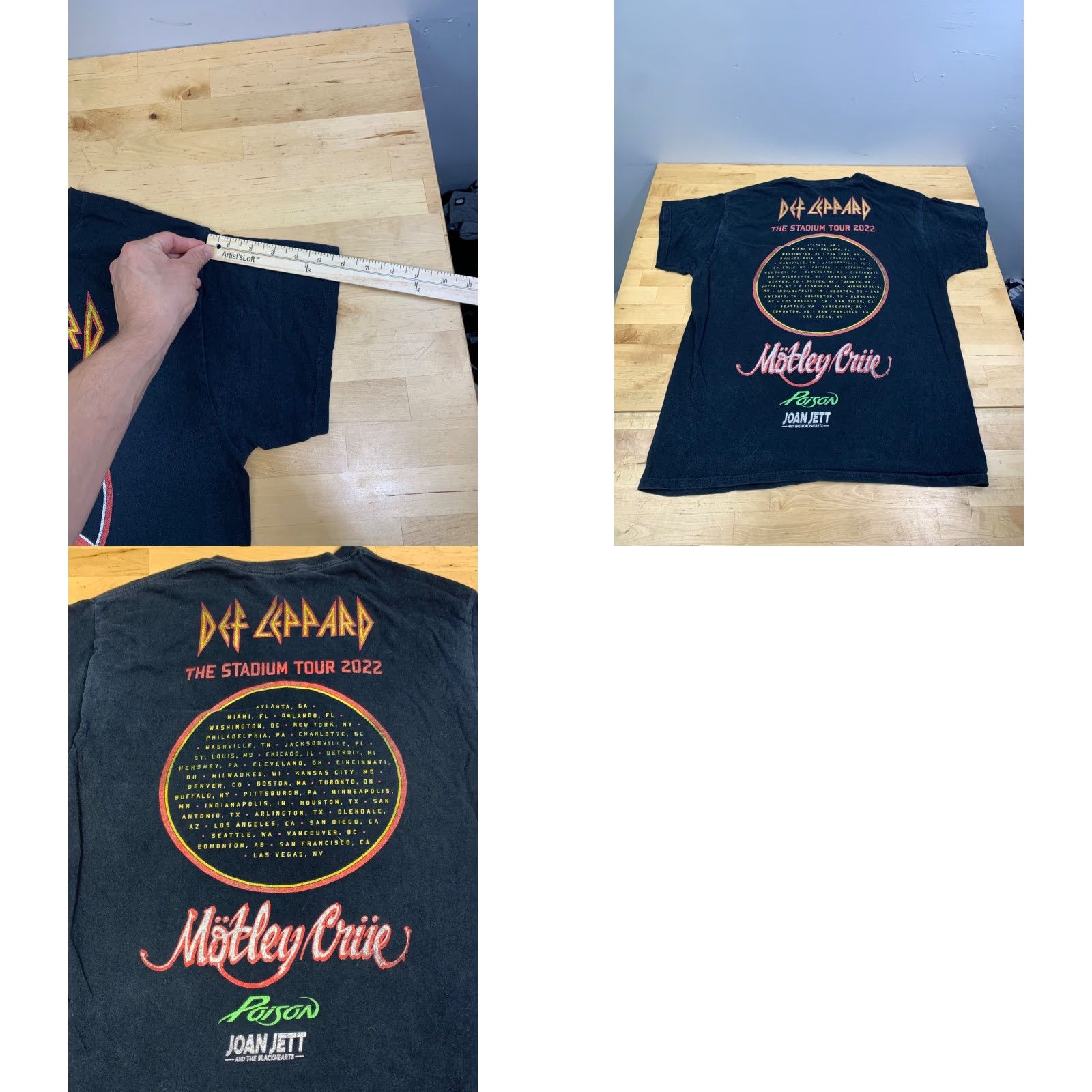 Vintage Stadium Tour Shirt Def Leppard Motley Crue Poison Joan Jett 2022 Mens M Black Cotton T-Shirt Rock Band Size US M / EU 48-50 / 2 - 8 Thumbnail