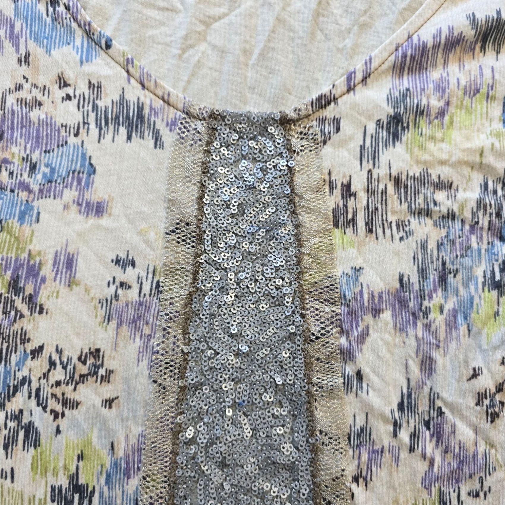 Vintage Tiny Top Womens Medium White Blue Floral Sequins Round Neck Anthro Casual Shirt Size M / US 6-8 / IT 42-44 - 5 Thumbnail