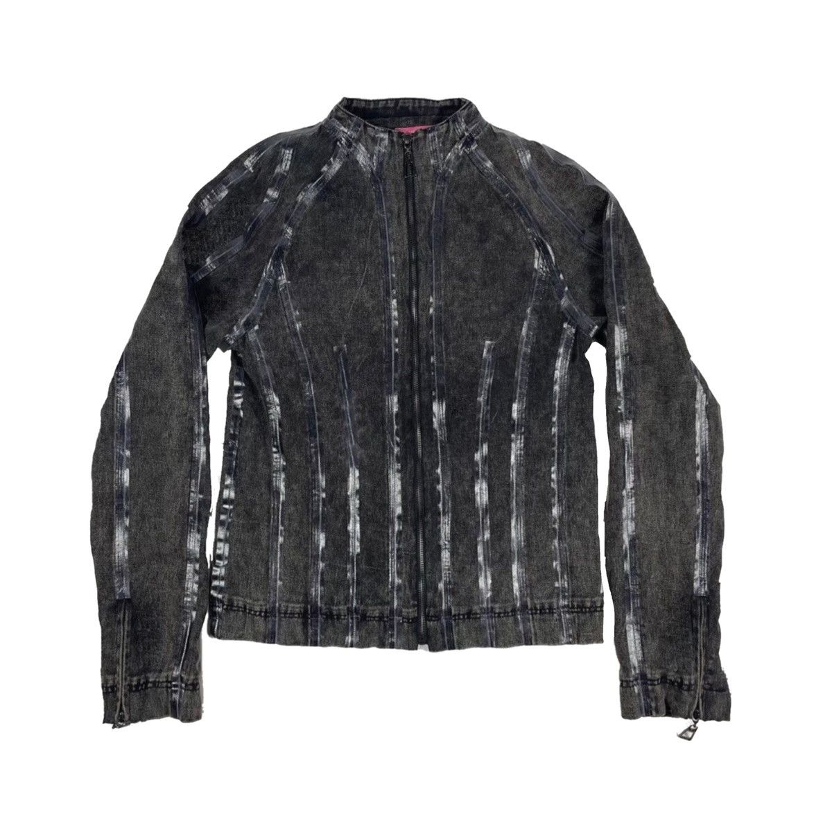 image of Designer ★ Paynestar, Veins Moto Denim Jacket in Black, Men's (Size XL)