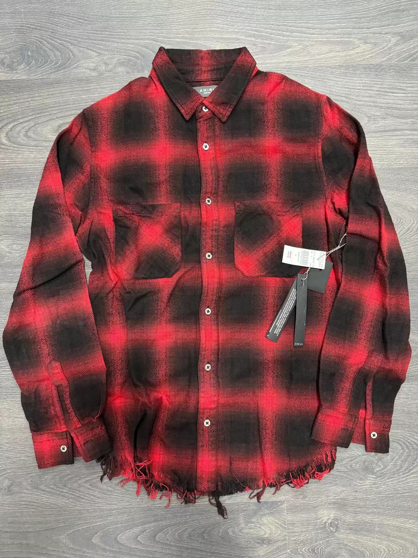 Amiri Amiri Black and Red Plaid Hem Destruction Shirt Size US M / EU 48-50 / 2 - 1 Thumbnail