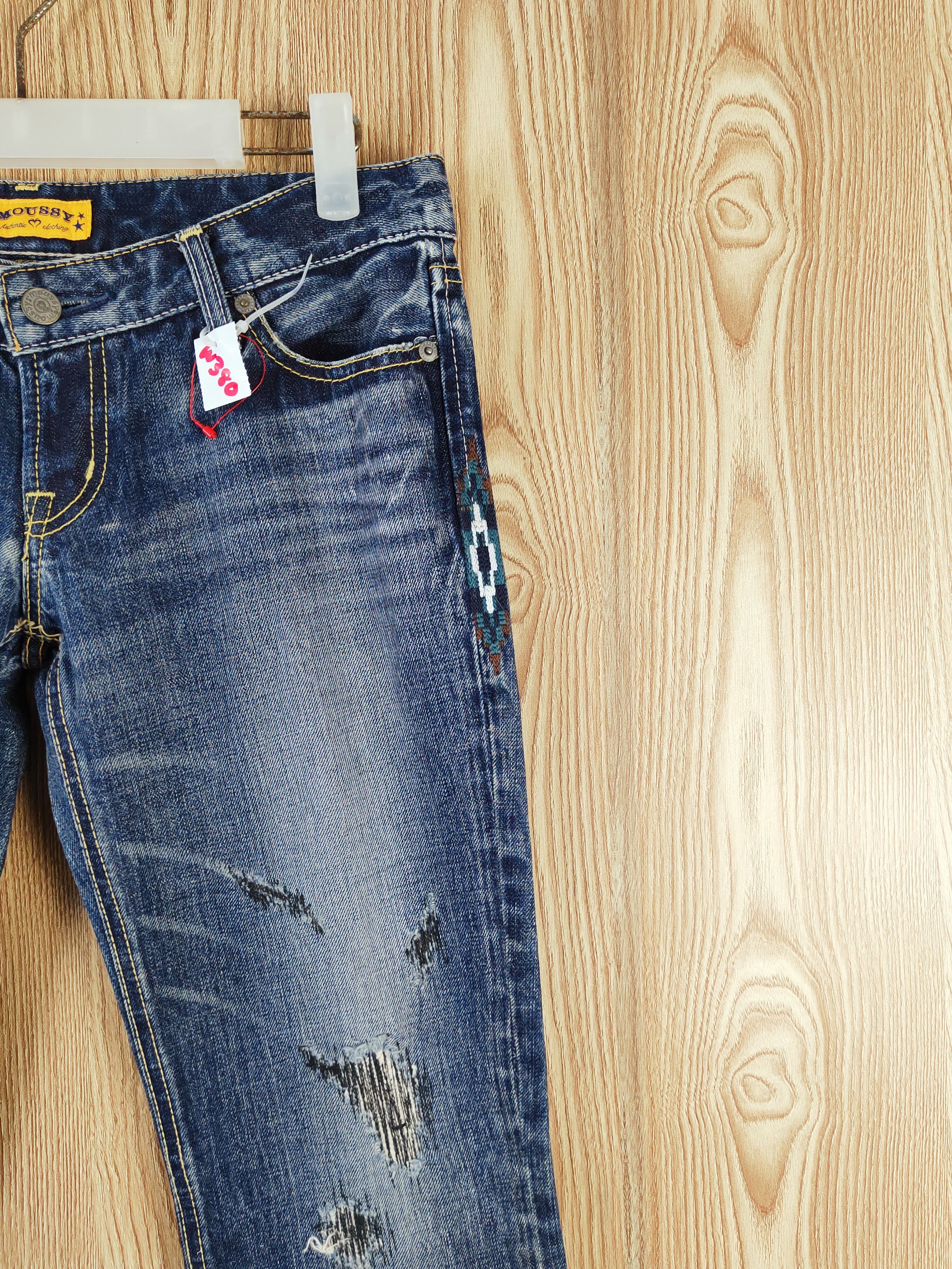 Japanese Brand Moussy Dark Blue Distressed Ripped bootcut denim Jeans #W380 Size 29" - 6 Thumbnail