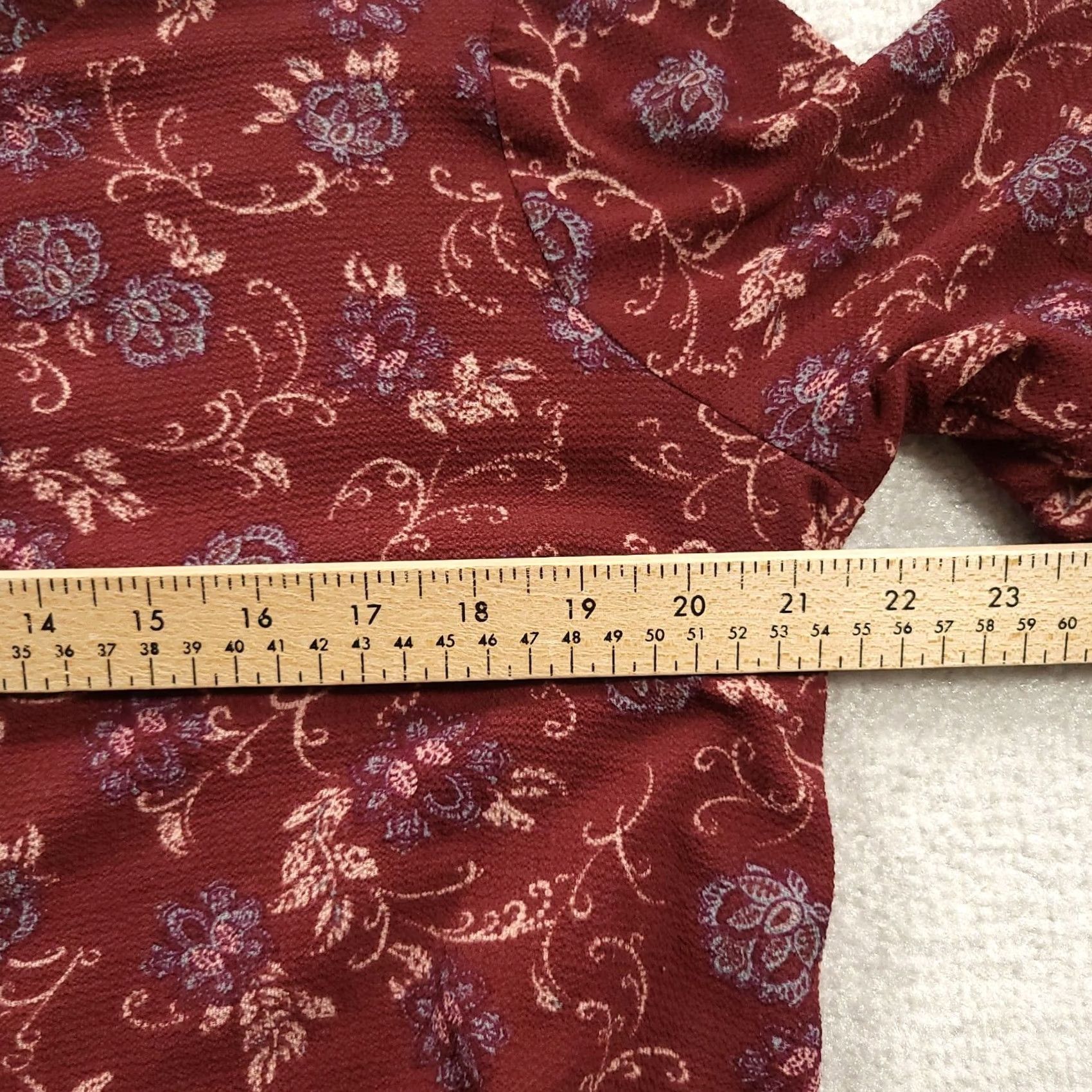 Bell Massini Womens Blouse Top Large Bell Sleeve Ruffle Floral Maroon Red L Regular Size L / US 10 / IT 46 - 4 Thumbnail