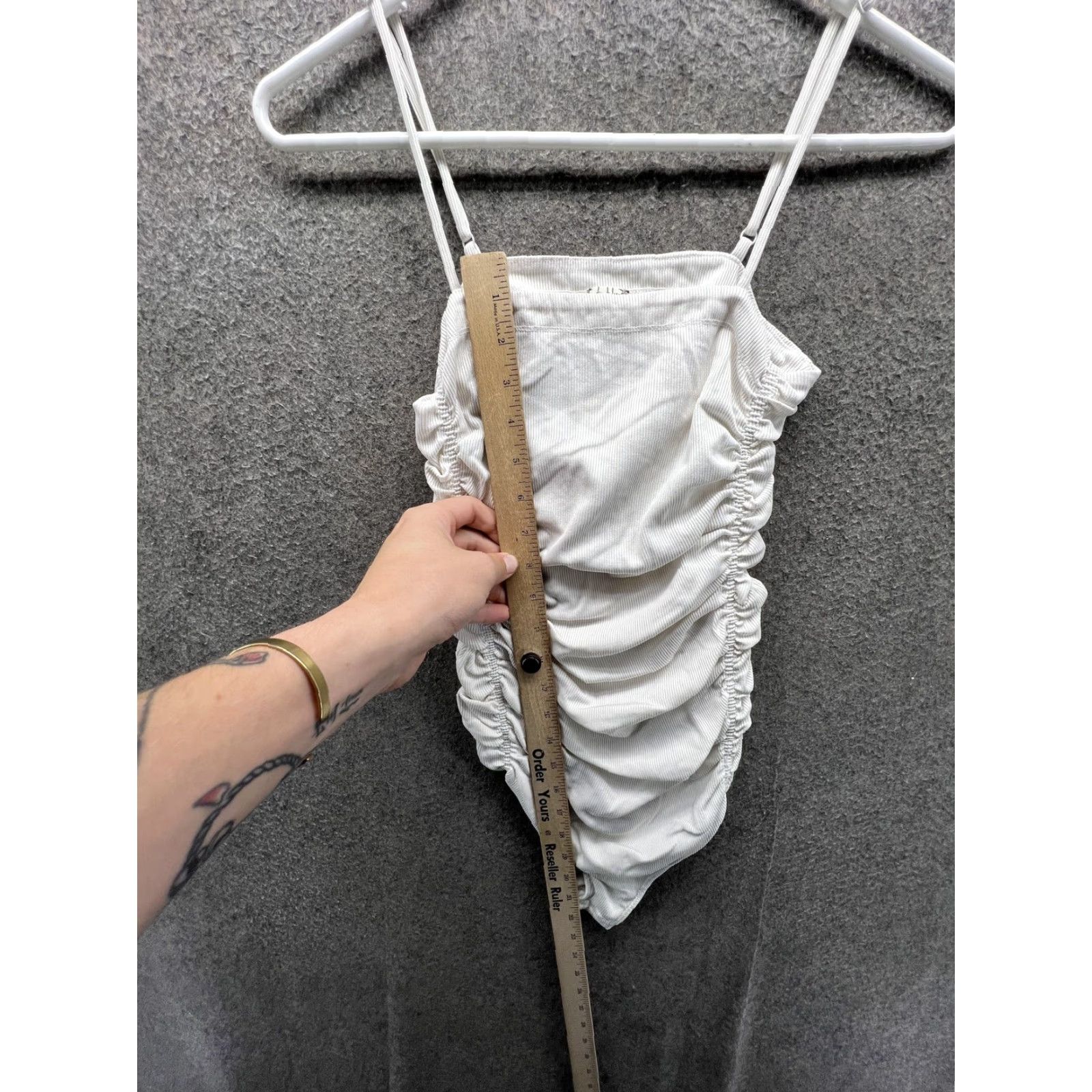 Free People Free People Bodysuit Womens Small White Ruched Adjustable Strap Ribbed Stretch Size S / US 4 / IT 40 - 4 Thumbnail