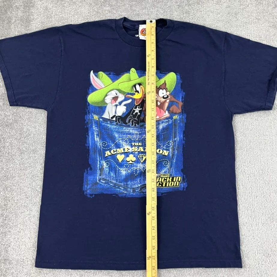 Vintage VINTAGE Looney Tunes T-Shirt Men Large Bugs Bunny Taz Back in Action Acme Logo Graphic Tee Blue 90s Size US L / EU 52-54 / 3 - 4 Thumbnail