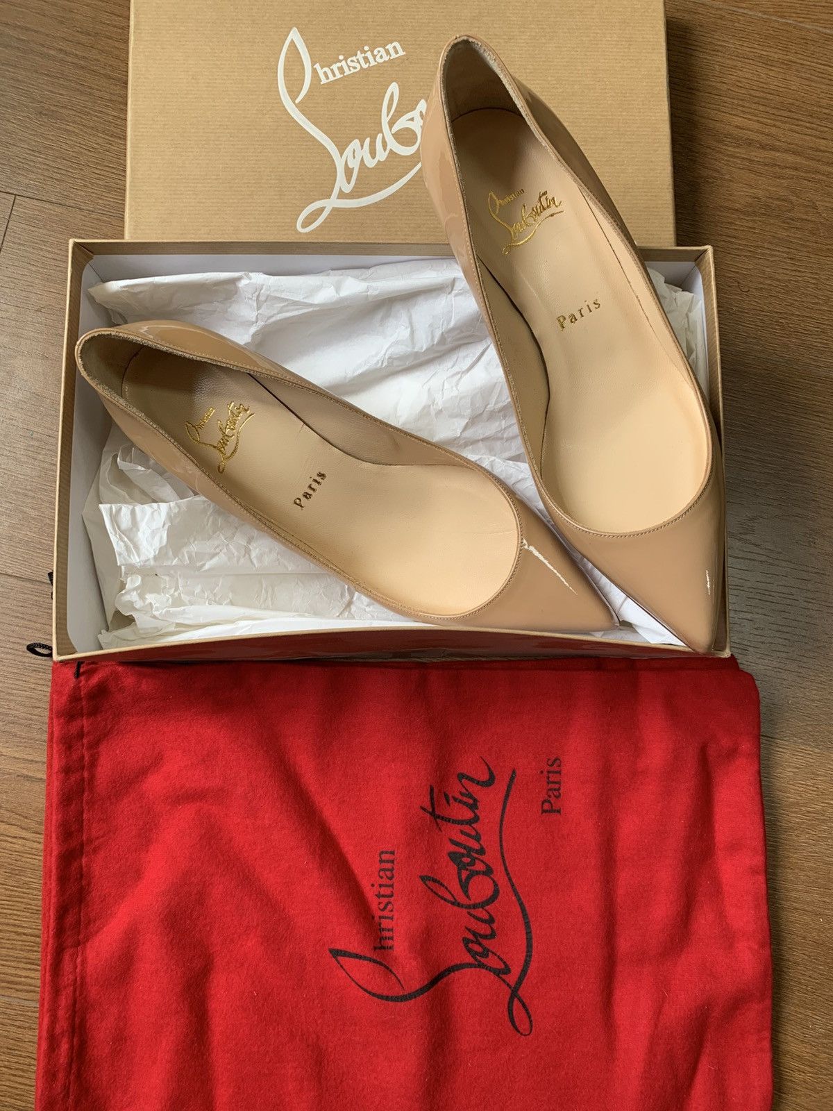 Christian Louboutin Classic Bare Color Red-Bottom Shoes in Beige, Women's (Size 7.5)