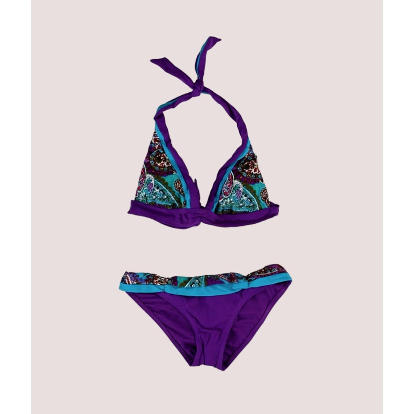 Vintage Becca Womens Paisley Banded 2 Piece Bikini, Purple, M Size ONE SIZE - 1 Preview