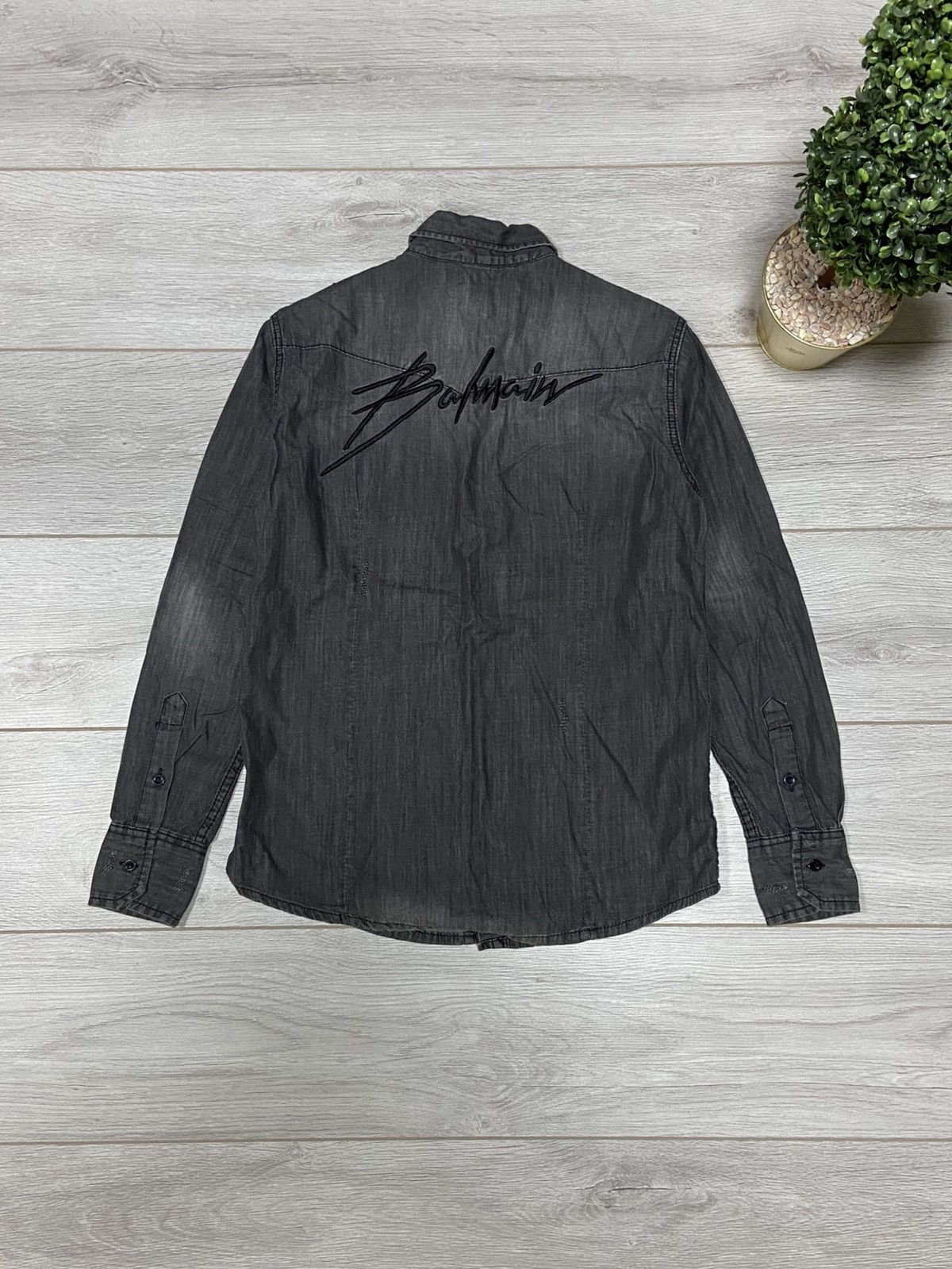Balmain big logo sign shirt buttons spell out tear distress