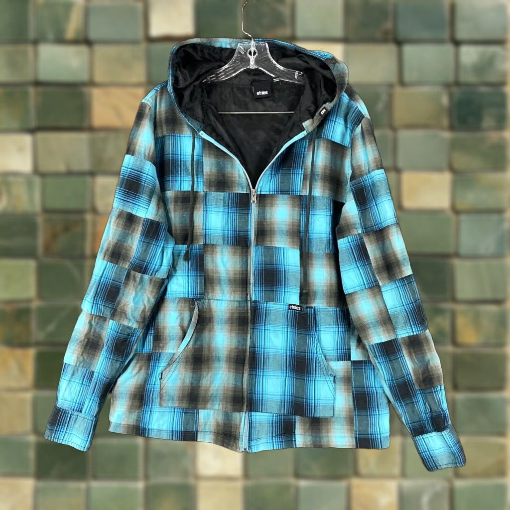 Vintage VINTAGE Ethies Thin Zip Up Jacket Blue Plaid Hooded Men L Jacket Blue Plaid Mens Large Size US L / EU 52-54 / 3 - 1 Thumbnail