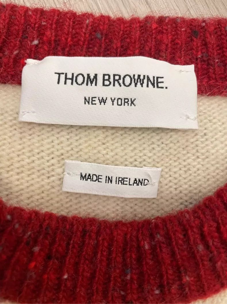 Thom Browne Thom browne Beige four-striped wool round-neck sweater 2504 Size US M / EU 48-50 / 2 - 5 Thumbnail