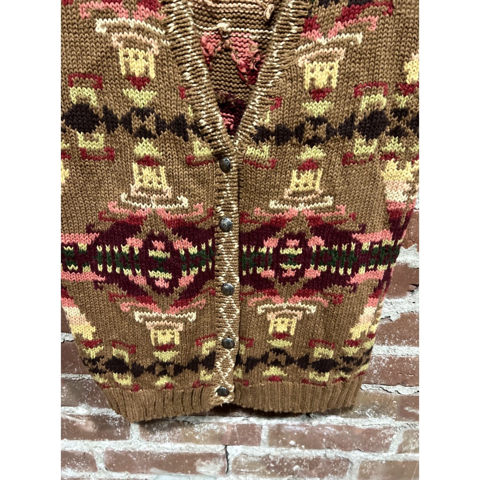 Vintage VINTAGE Cambridge Dry Goods Sweater Vest Shirt Women S Brown Ramie Cotton 90s Western Boots Geometric V-Neck Sleeveless 21x32 Size S / US 4 / IT 40 - 2 Thumbnail