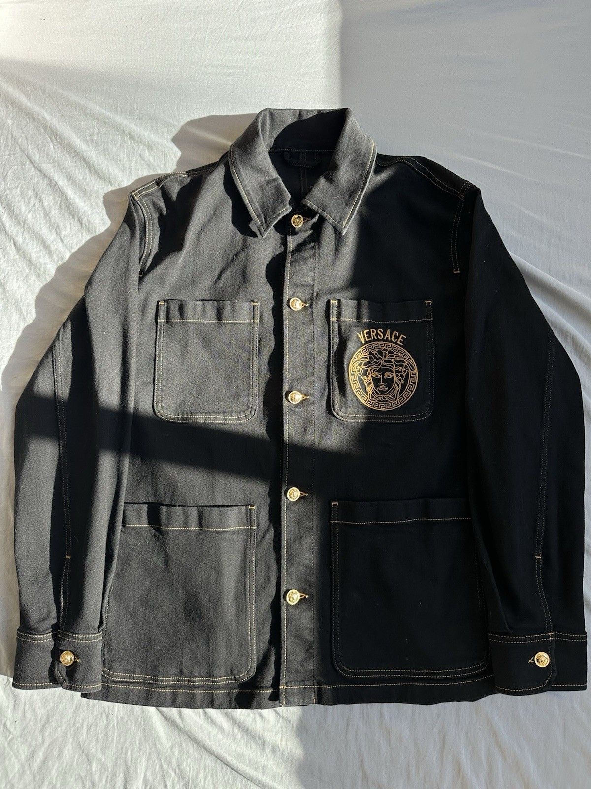 Versace Black Versace Jean Jacket With Great Gold Details, Buttons, Size US XL / EU 56 / 4 - 1 Thumbnail