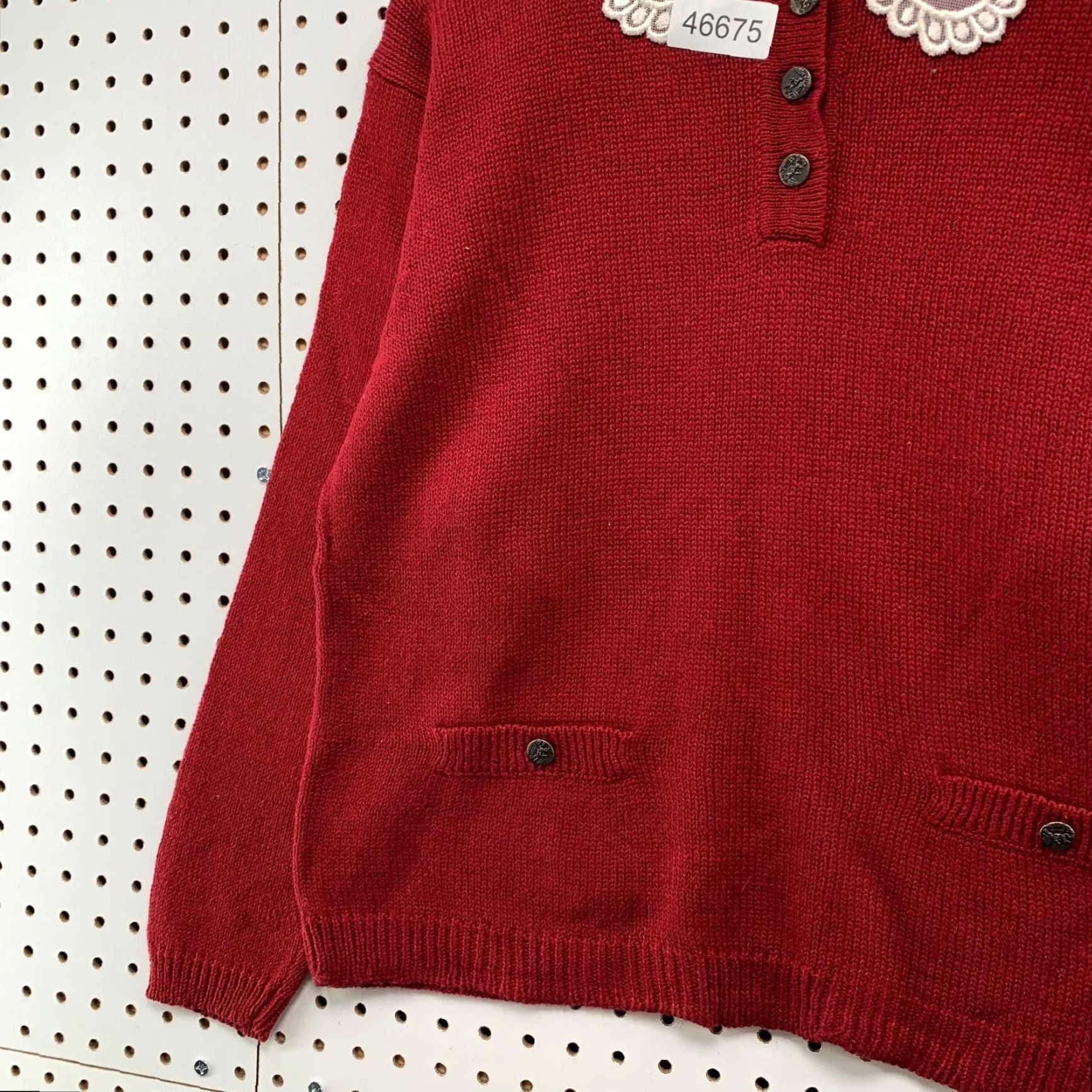 Vintage VINTAGE Chaus Sweater Women M Red Lace Collared Ramie Cotton Button Grandma Size M / US 6-8 / IT 42-44 - 6 Thumbnail