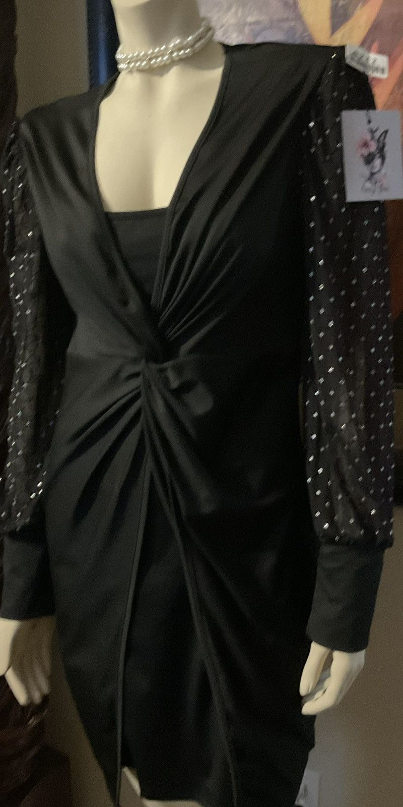 Other Elegant Black Dress with Sheer Sleeves Size L / US 10 / IT 46 - 2 Thumbnail