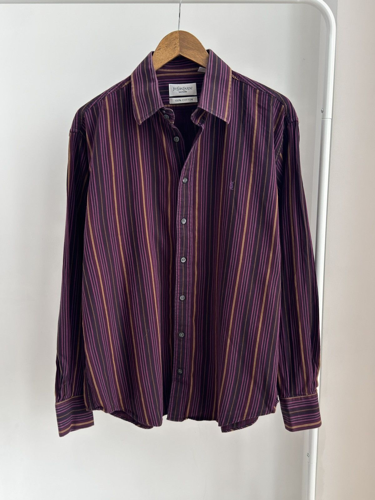 Yves Saint Laurent Vintage Yves Saint Laurent Stripped Purple button up shirt Size US L / EU 52-54 / 3 - 1 Thumbnail
