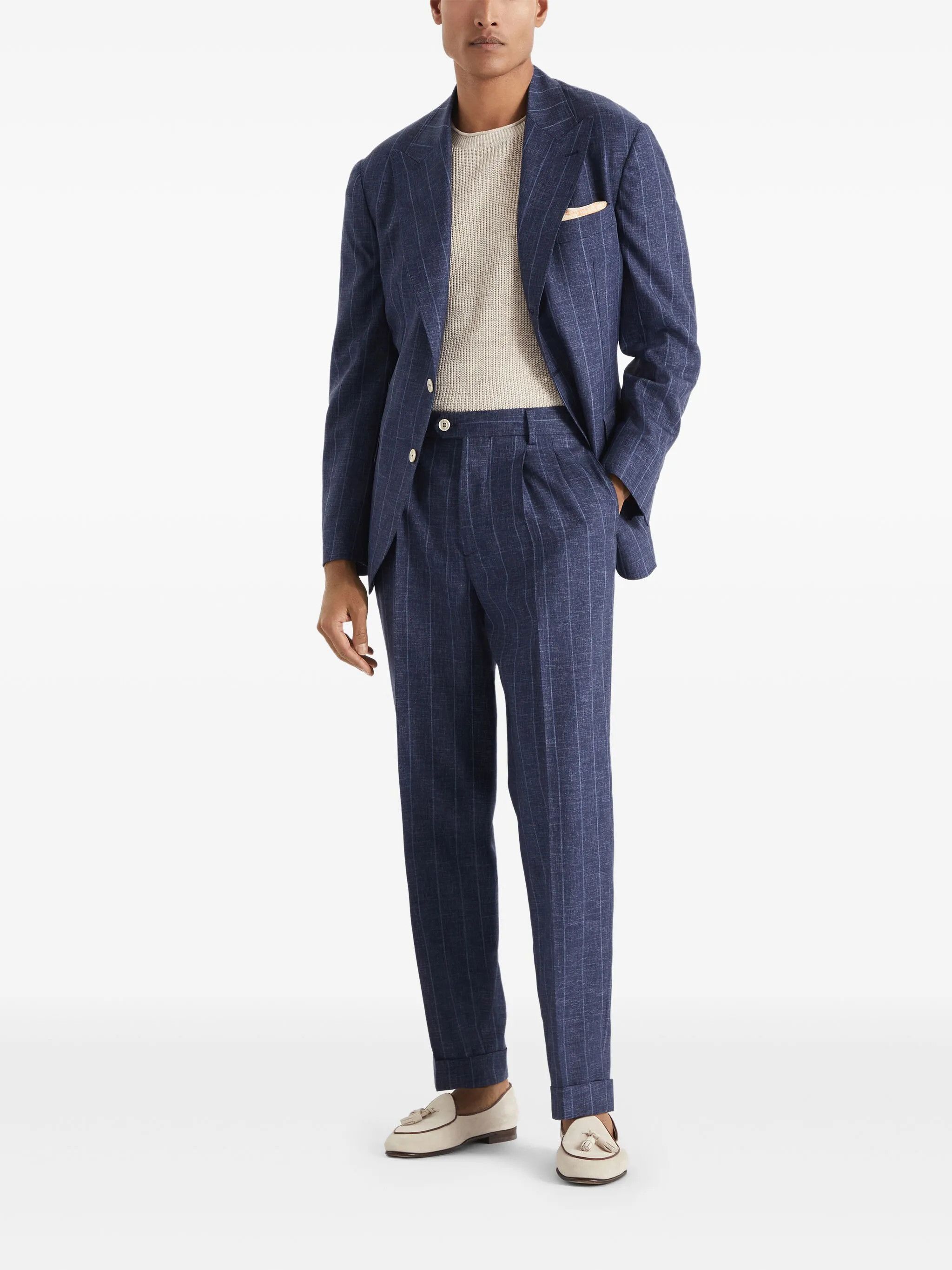 Brunello Cucinelli o1y0526 Single-breasted Pinstriped Blazer in Blue Size US M / EU 48-50 / 2 - 5 Thumbnail