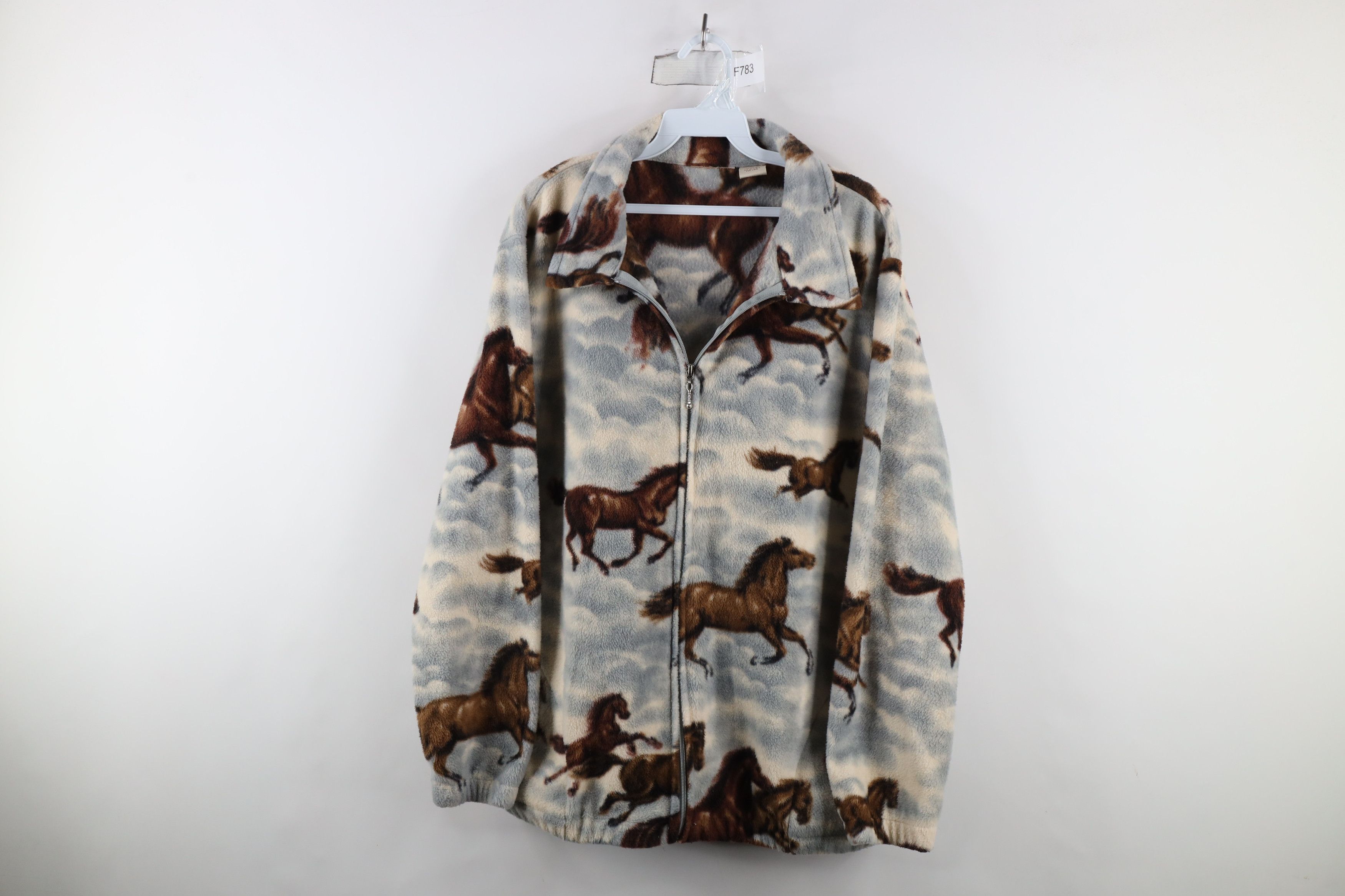 Vintage Vintage 90s Streetwear Equestrian Over Print Fleece Jacket Size XL / US 12-14 / IT 48-50 - 1 Thumbnail