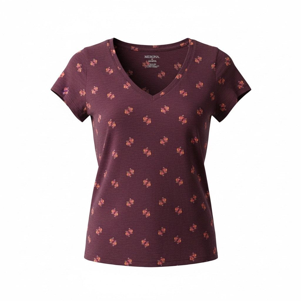 Merona Merona Women’s XS Purple Floral V-Neck Short Sleeve Tee Size XS / US 0-2 / IT 36-38 - 1 Thumbnail
