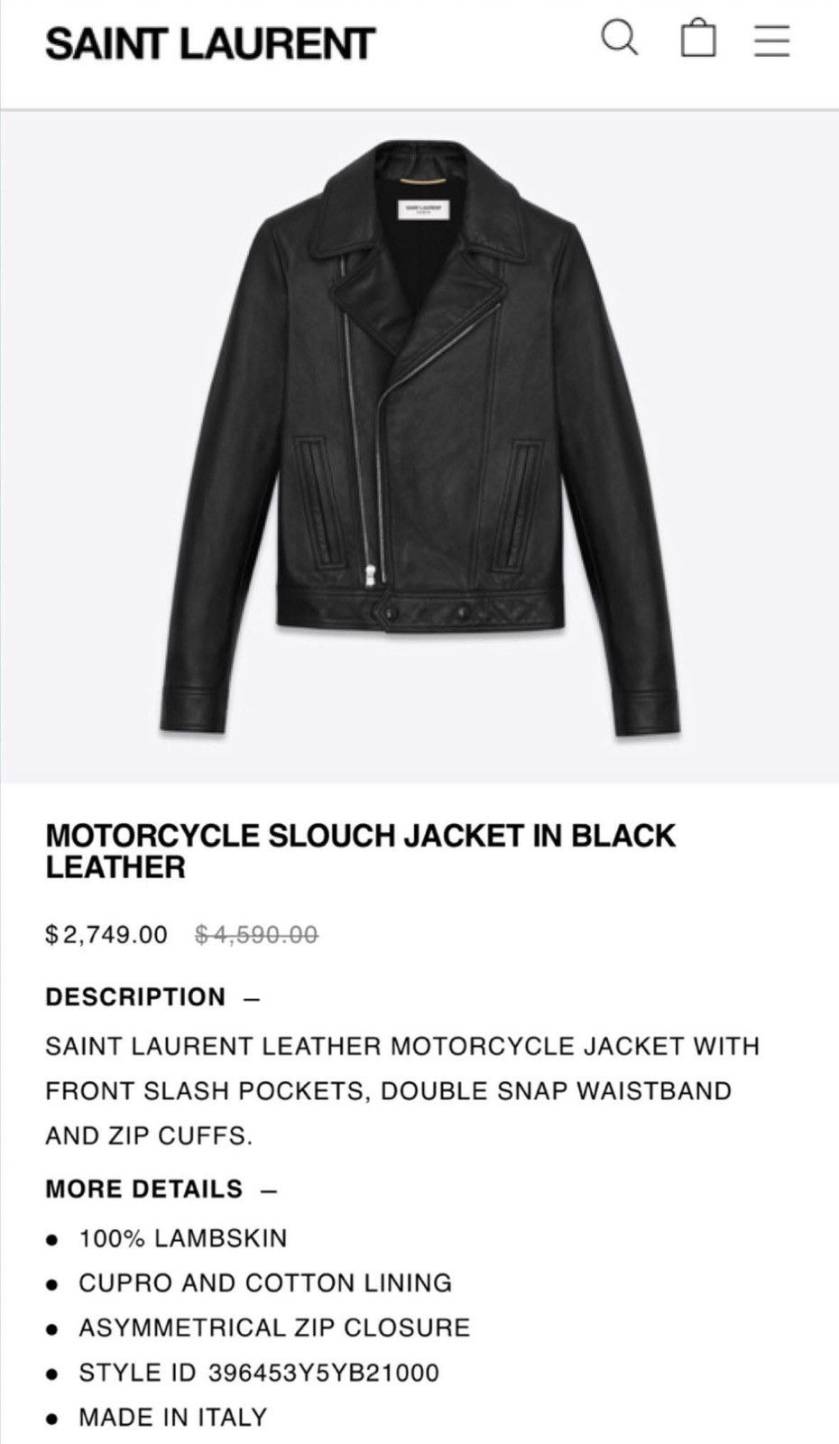 Hedi Slimane × Saint Laurent Paris 15FW L00 Motorcycle Leather Jacket Sz44 (with free pins) Size US S / EU 44-46 / 1 - 12 Thumbnail