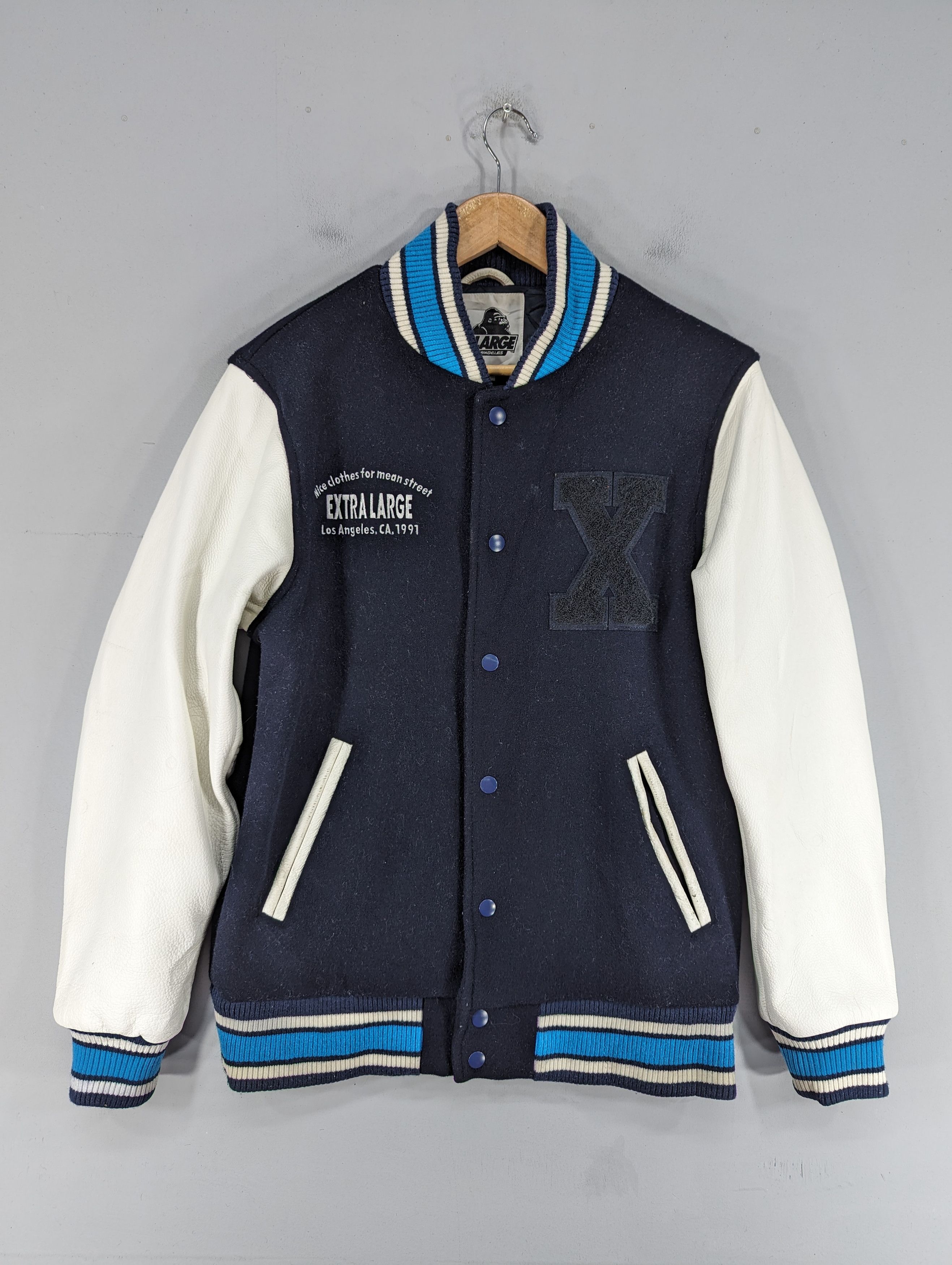 image of Leather Jacket x Varsity Jacket xlarge Los Angeles Sleeve Leather Varsity Jacket (Size Medium)