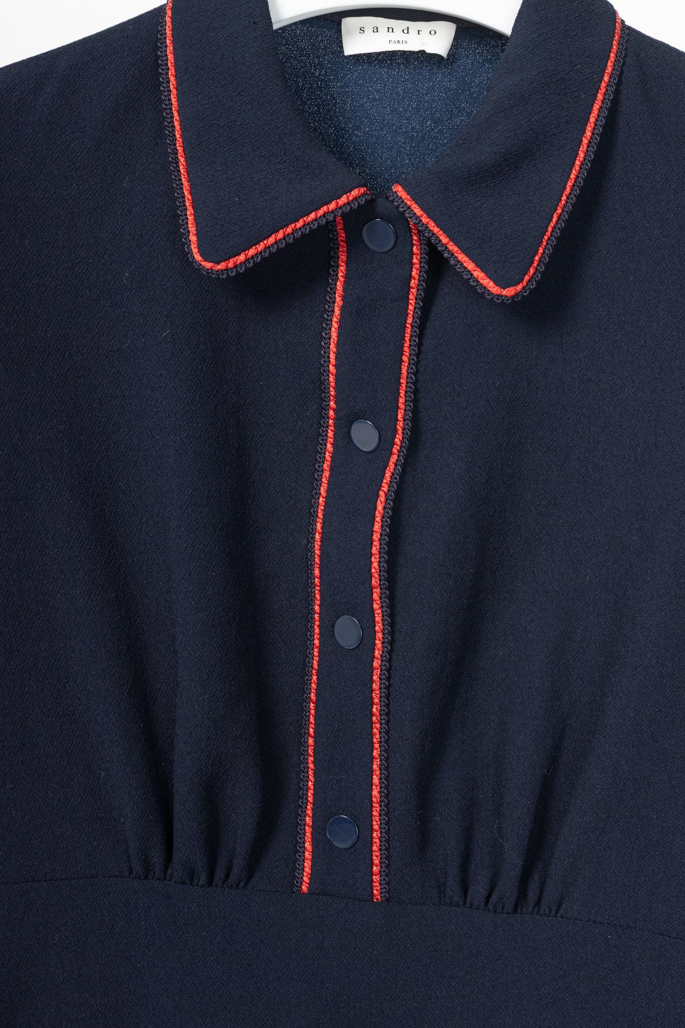 Sandro Sandro Navy Blue Textured-Crepe Braid-Trim Mini Dress Size S / US 4 / IT 40 - 8 Thumbnail