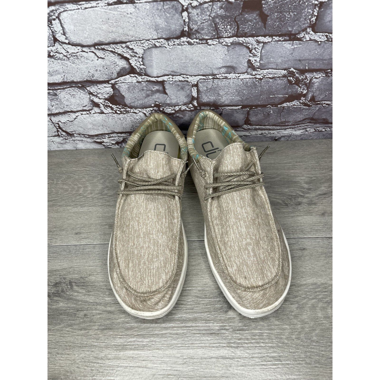 Other Hey Dude Paul Chambray Beige Canvas Fabric Lace Up Shoes Men Size US 12 / EU 45 - 2 Thumbnail