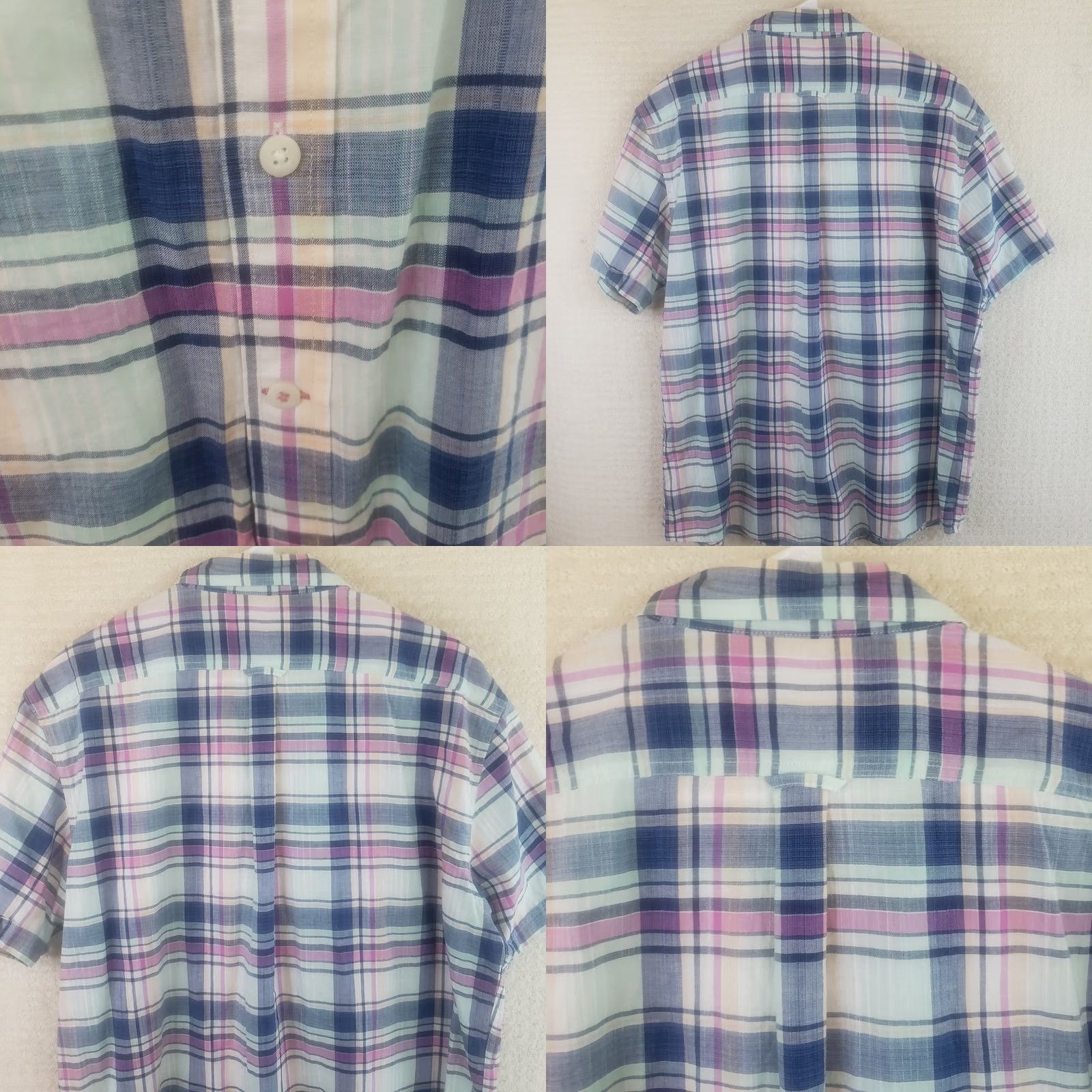 Izod IZOD Saltwater Mens 2XL Shirt Blue Pink Plaid Button-Down Short Sleeve Cotton Size US XXL / EU 58 / 5 - 8 Thumbnail