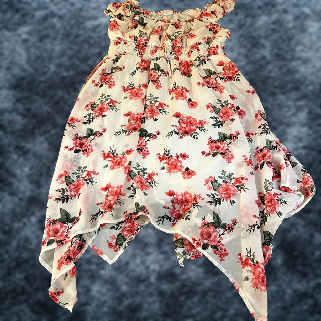 Vintage No Boundaries Floral Off the Shoulder Sundress Womens XL White Red Hi-Low Smocked Summer Size XL / US 12-14 / IT 48-50 - 1 Thumbnail