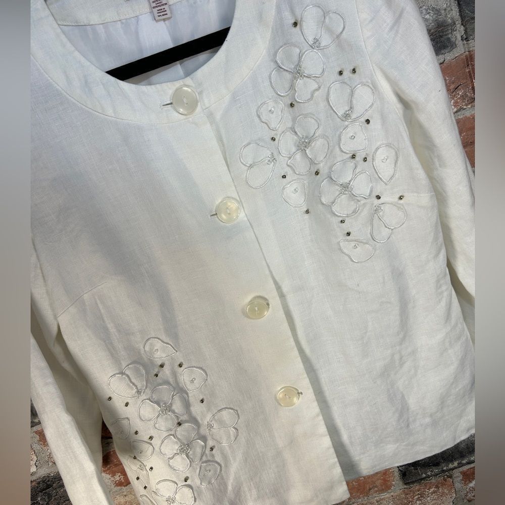 Other JM Collection White Linen Button Front Shacket Shirt Jacket Size M / US 6-8 / IT 42-44 - 3 Thumbnail