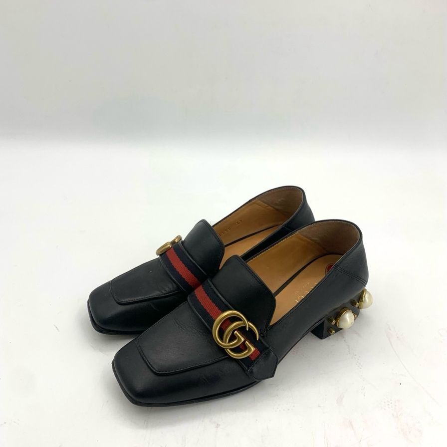 Gucci Gucci Womens Black Leather Loafers Size 37 Square Toe With P Size US 7 / IT 37 - 1 Thumbnail