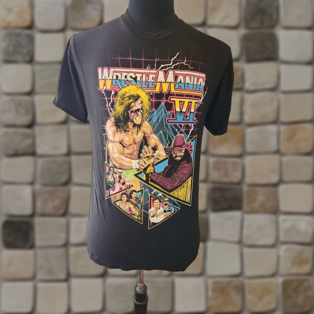 Vintage WWE WrestleMania VI T Shirt Mens XL Black Cotton Crew Neck Short Sleeve Graphic Print Macho Man Ultimate Warrior 80s Sports Fun Mens Size US XL / EU 56 / 4 - 1 Thumbnail
