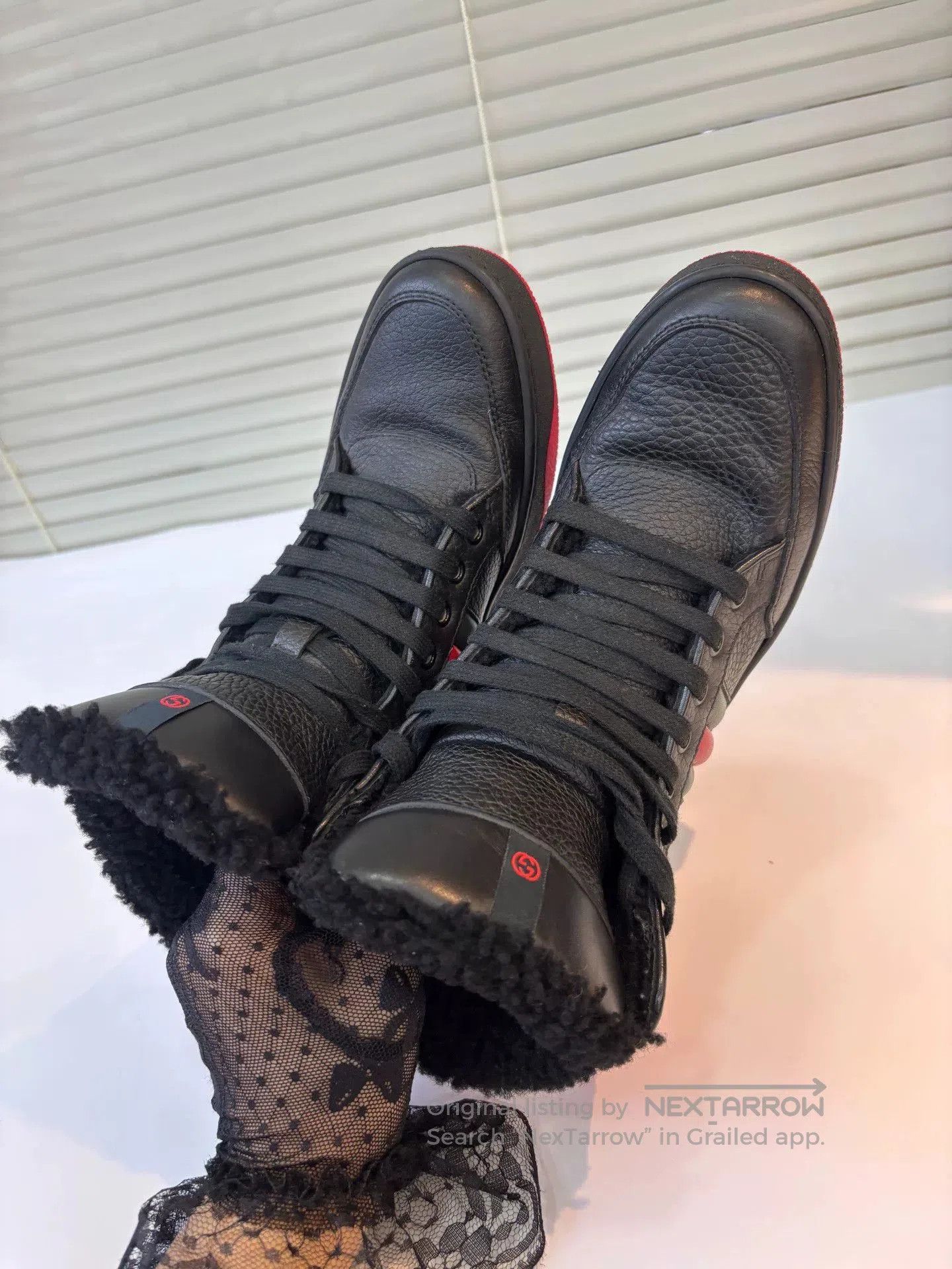 Gucci Gucci Black Leather Lamb Wool Sneakers. Size US 5 / IT 35 - 8 Thumbnail