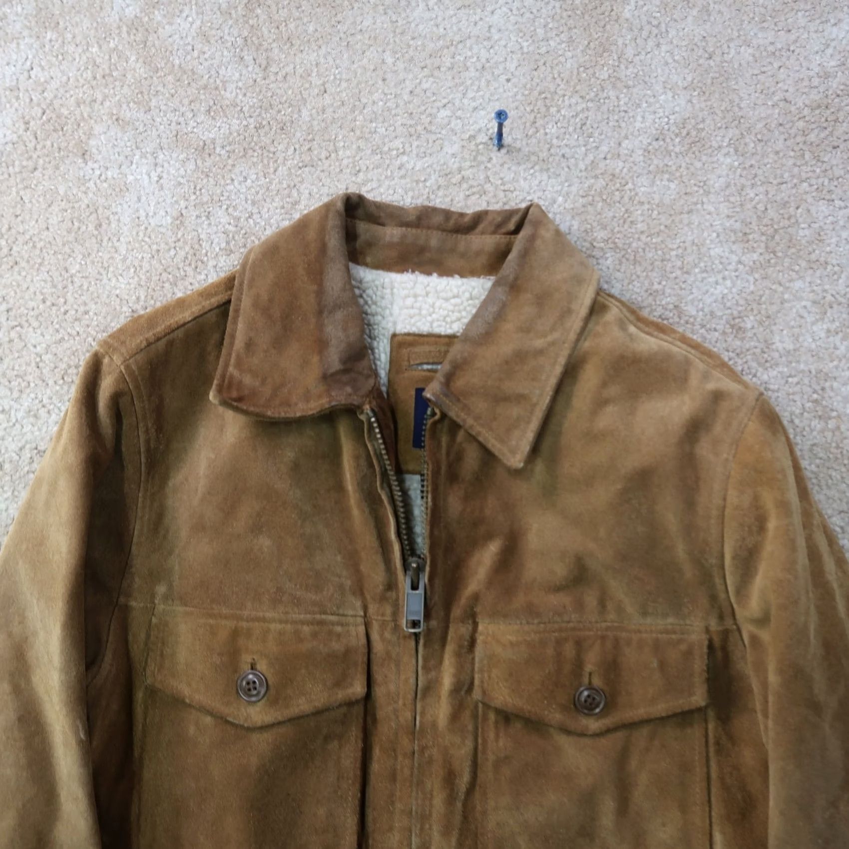 Gap VINTAGE GAP Beige SUEDE Leather Jacket Men Small Full Zip Fleece Lined Size US S / EU 44-46 / 1 - 5 Thumbnail
