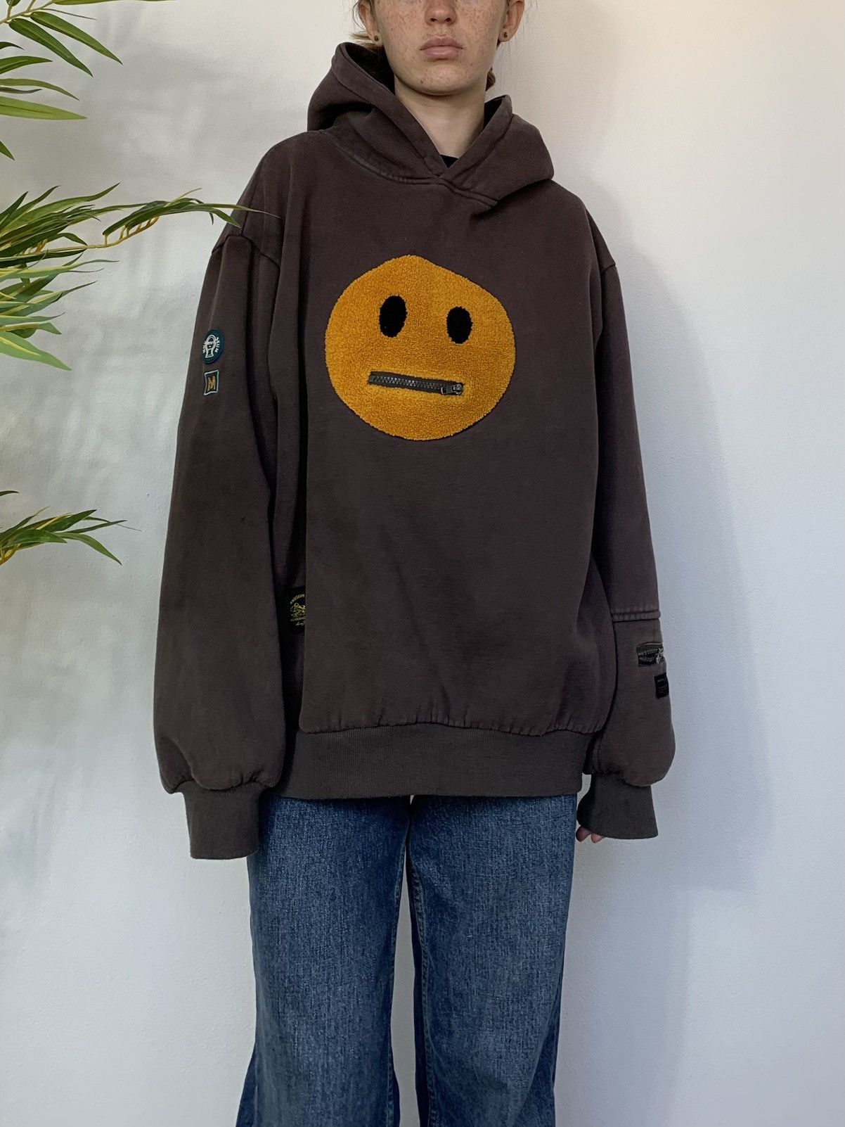 image of Avant Garde Smile Oversized Hoodie in Brown, Men's (Size XL)