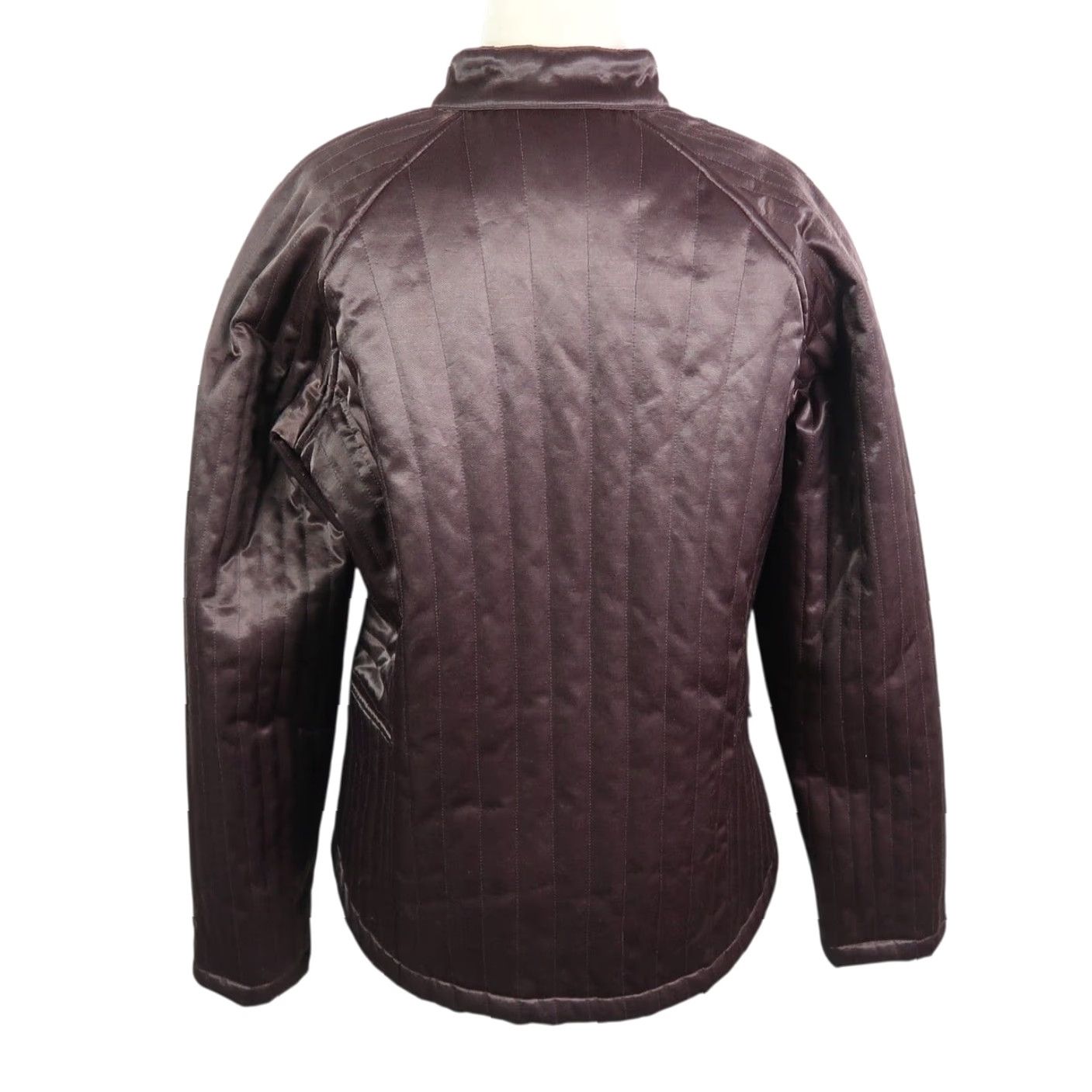 Liz Claiborne VINTAGE Liz Claiborne Jacket Satin Zip Front Dark Brown M Womens Short Long Sleeve Cotton Satin Solid Casual Fall Spring 2000s Mens Womens Size M / US 6-8 / IT 42-44 - 4 Thumbnail