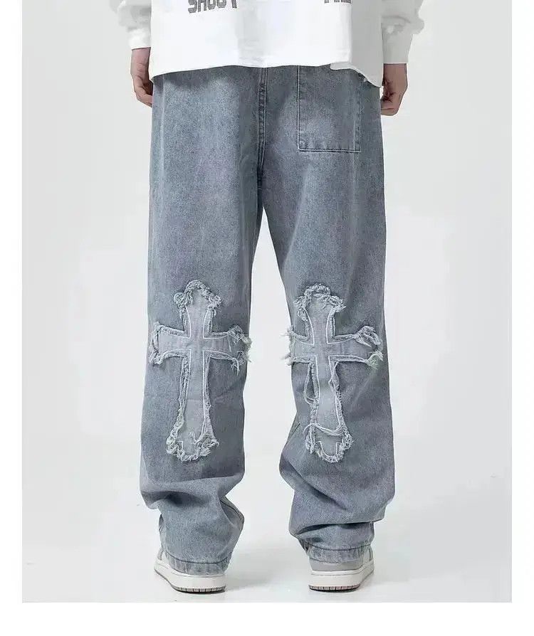 Japanese Brand Jeans with cross edges hip-hop baggy korean style y2k punk Size US 32 / EU 48 - 2 Thumbnail