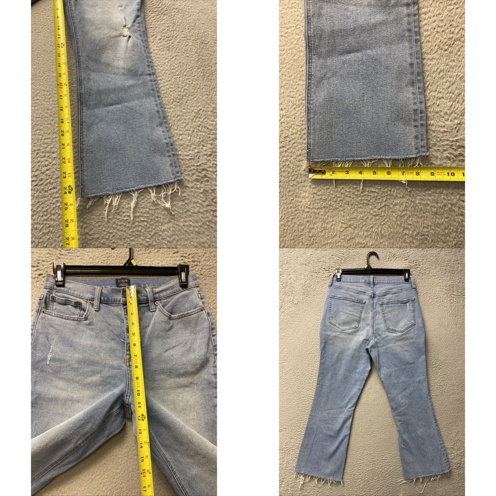 J.Crew J.Crew Jeans Women’s 29x25 Flare High Rise Blue Denim Slimming Button Zip Raw Hem Regular Size 29" - 8 Thumbnail