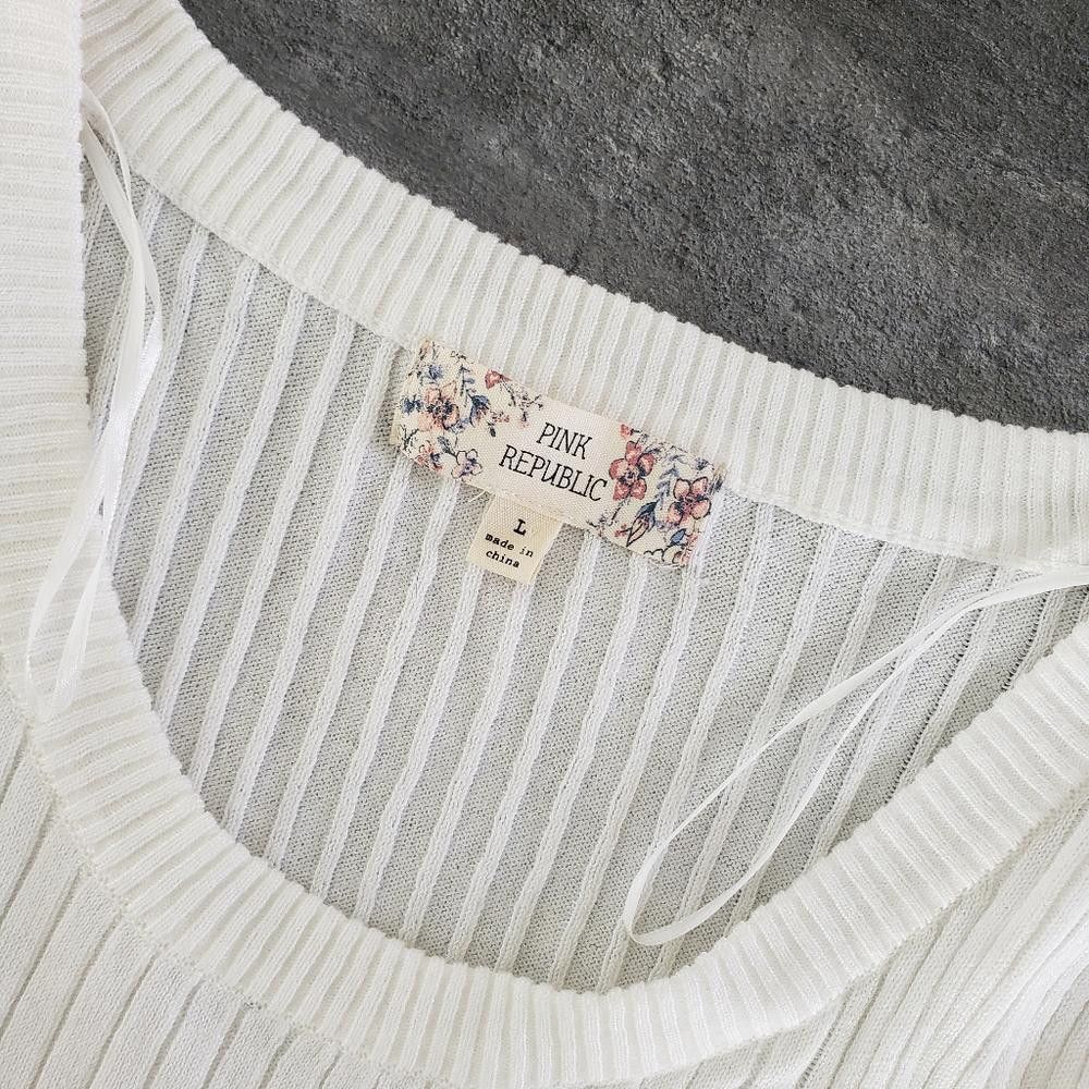 Designer White Lined PR Sweater Long Sleeve Size L / US 10 / IT 46 - 5 Thumbnail