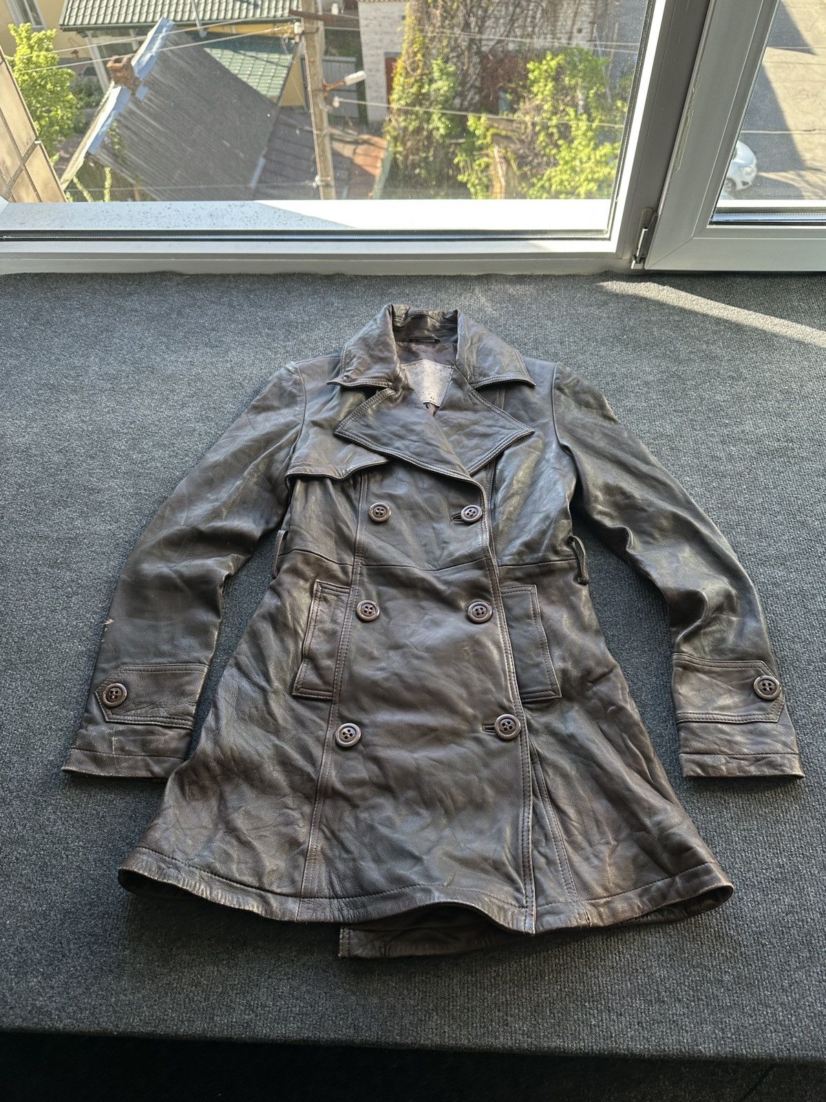 Other LEATHER TRENCH COAT 🚨 DARK BROWN LUXURY WOMEN SIZE S BUTTON Size S / US 4 / IT 40 - 2 Thumbnail