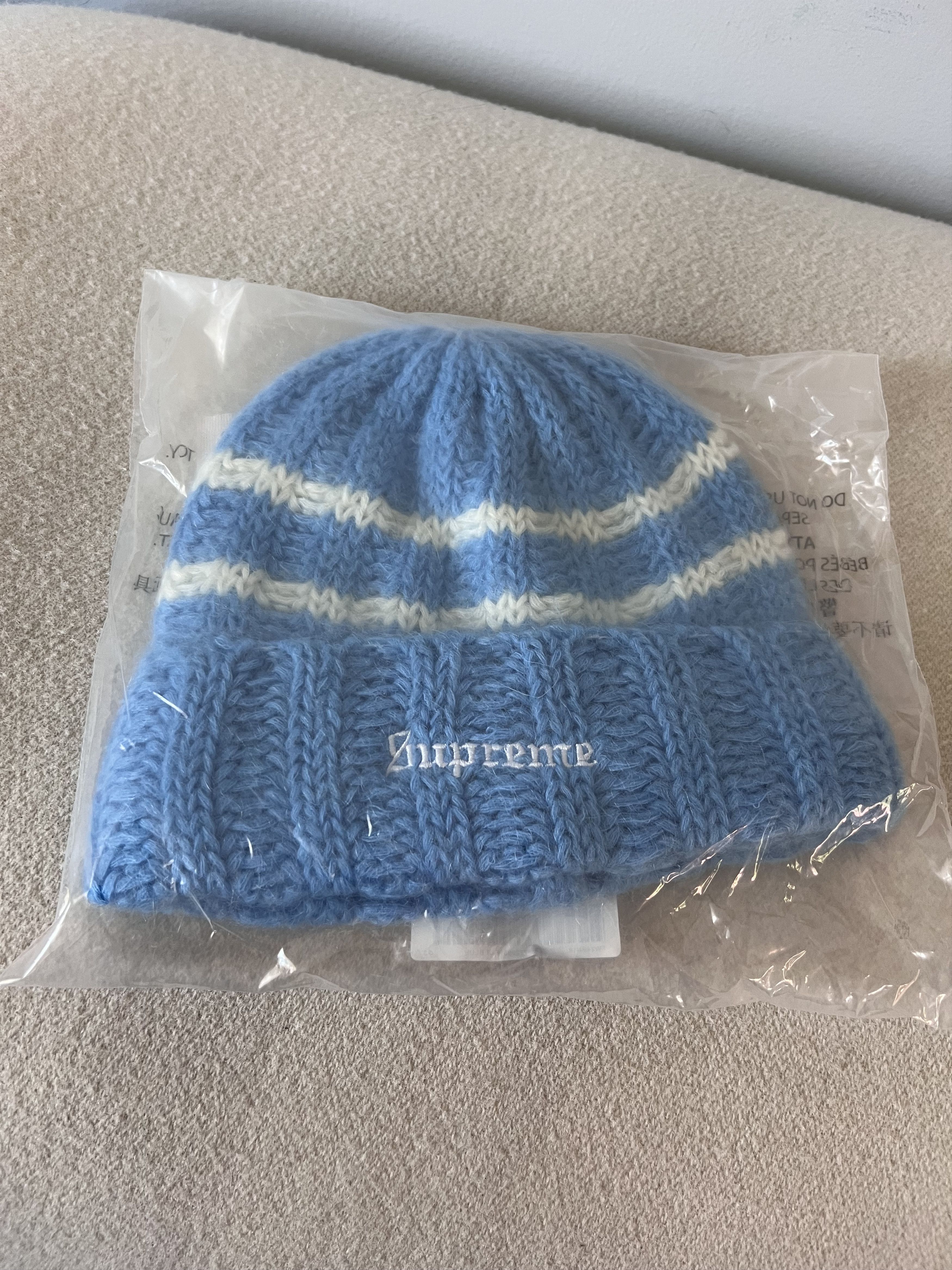 Supreme Supreme Brushed Stripe Beanie in Light Blue | Grailed