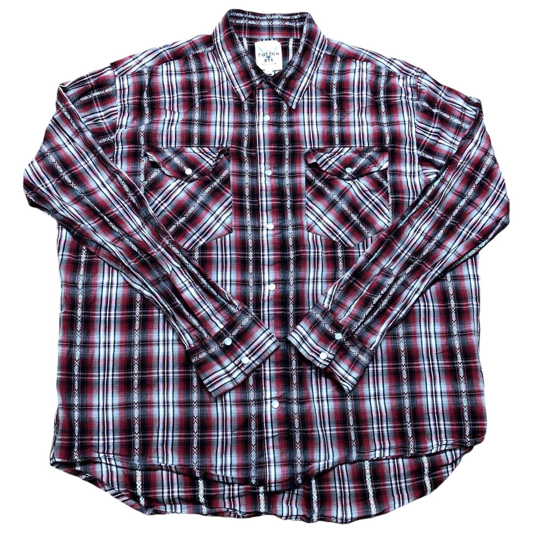 Vintage Cotton & Rye Shirt Mens XL Cream Pearl Snap Button Western Cowboy Rodeo Plaid Size US XL / EU 56 / 4 - 2 Thumbnail
