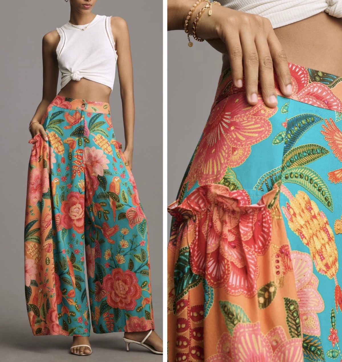 Farm Rio Farm Rio Floral Wide Leg Pants, Size XS Size 26" / US 2 / IT 38 - 1 Thumbnail